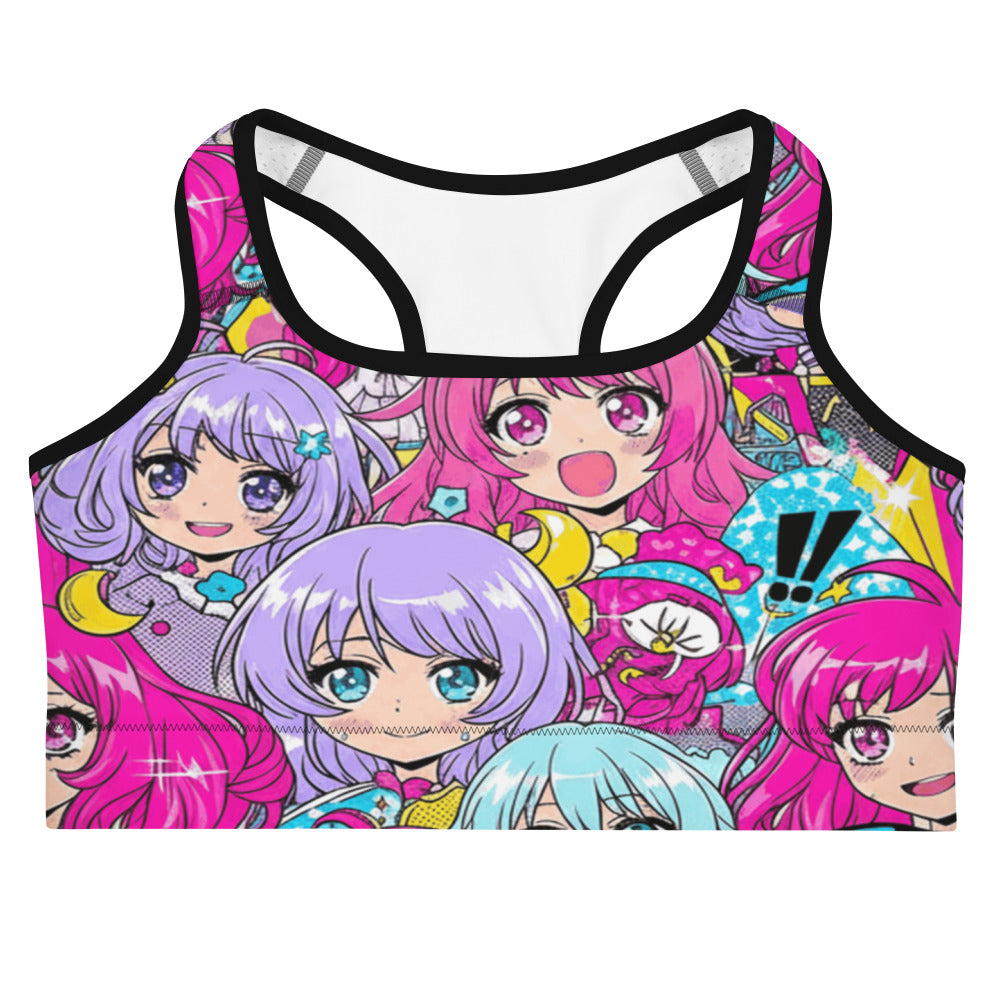 Anime Collage Magical Girl Sports Bra, vibrant anime-inspired design, GearBunch Sports Bra