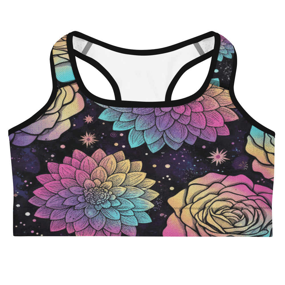 Holographic Paillette Fantasy Sports Bra from GearBunch, shimmering with iridescent colours and a bold design.