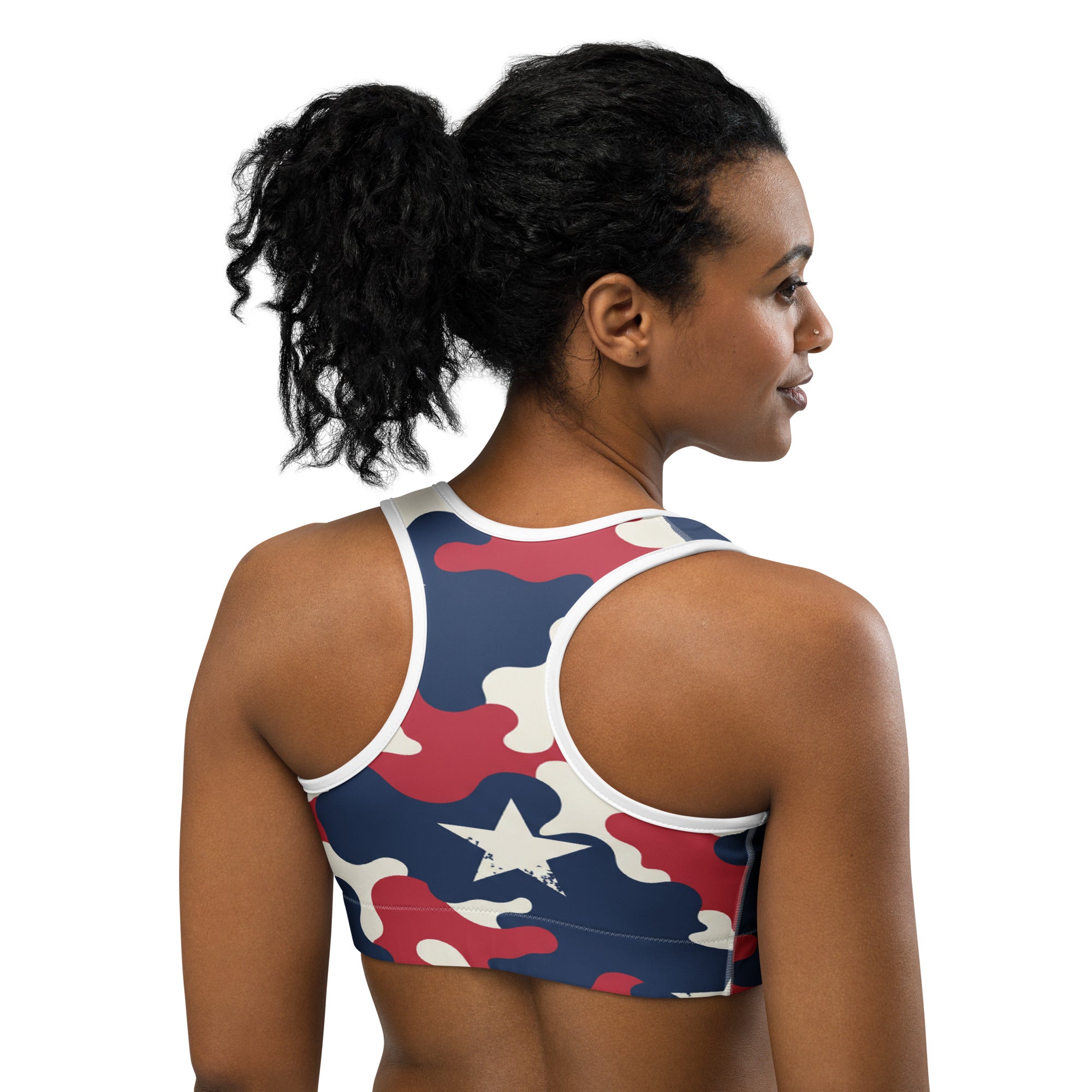 Red White Blue Camo Stars Sports Bra | GearBunch