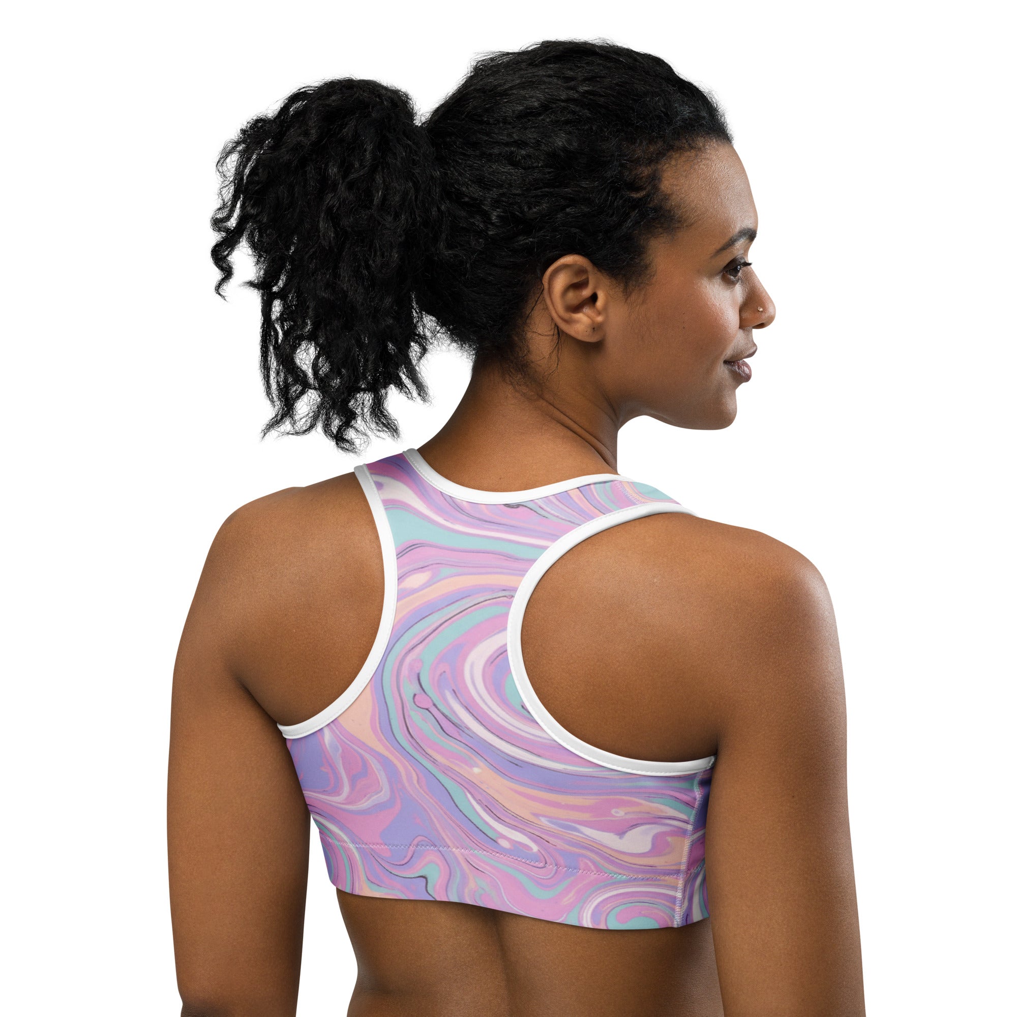 Liquid Marble Cotton Candy Sports Bra | GearBunch
