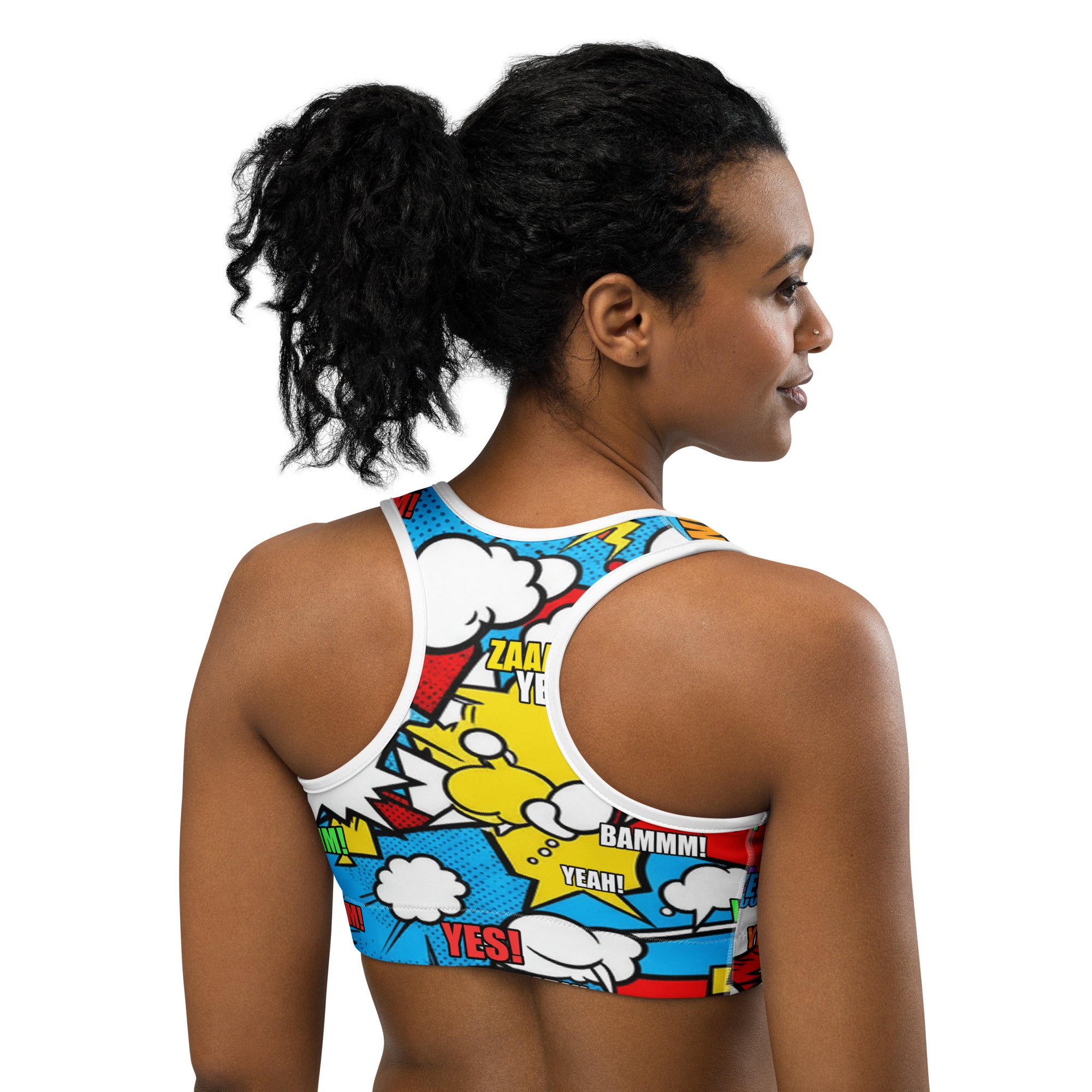 Comic Pop Electric Blue Sports Bra | GearBunch