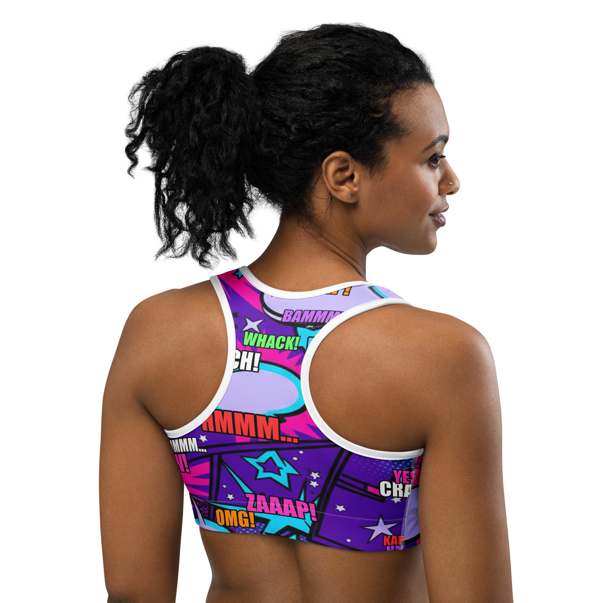Comic Pop Galaxy Purple Sports Bra | GearBunch
