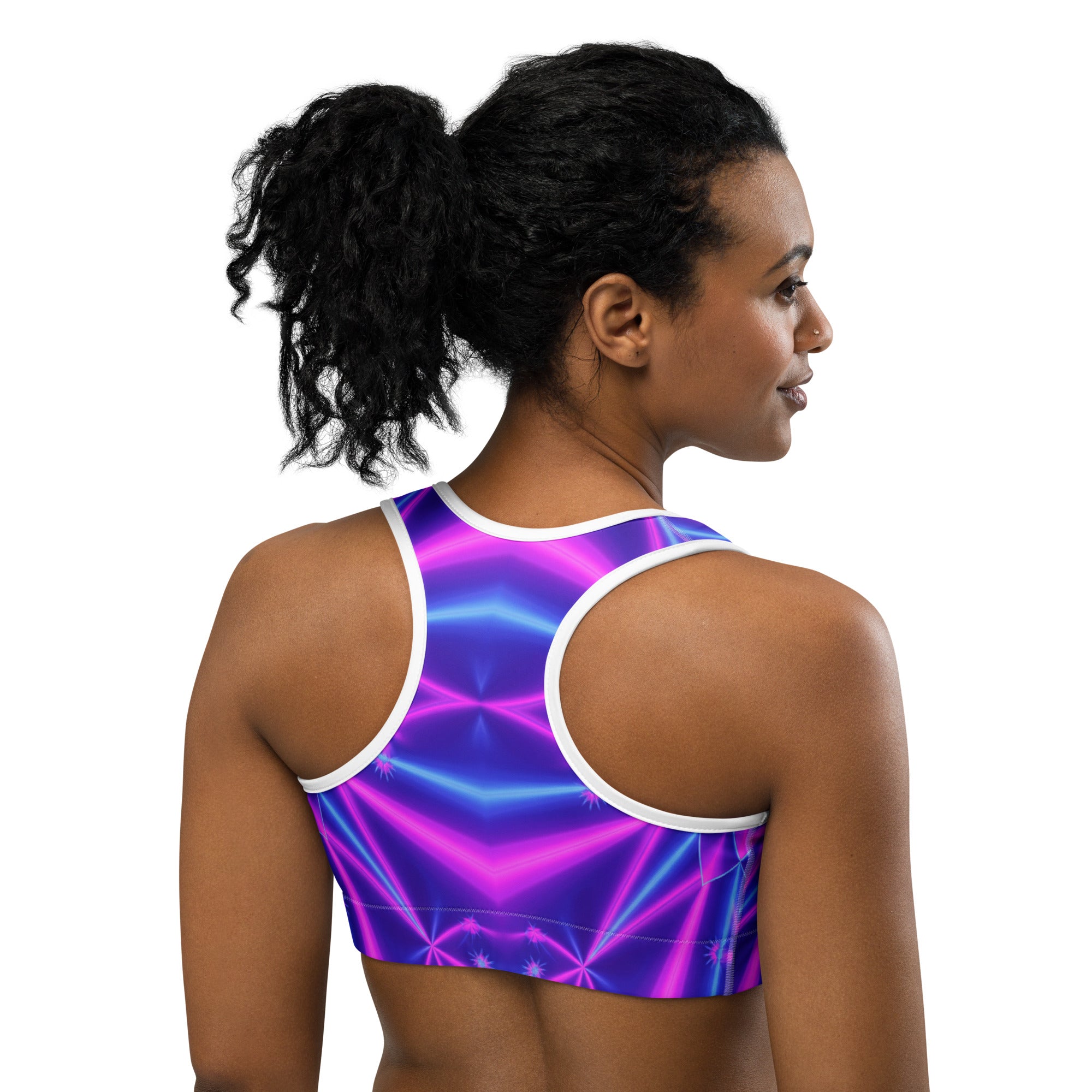 Psychedelic Cosmic Violet Sports Bra | GearBunch