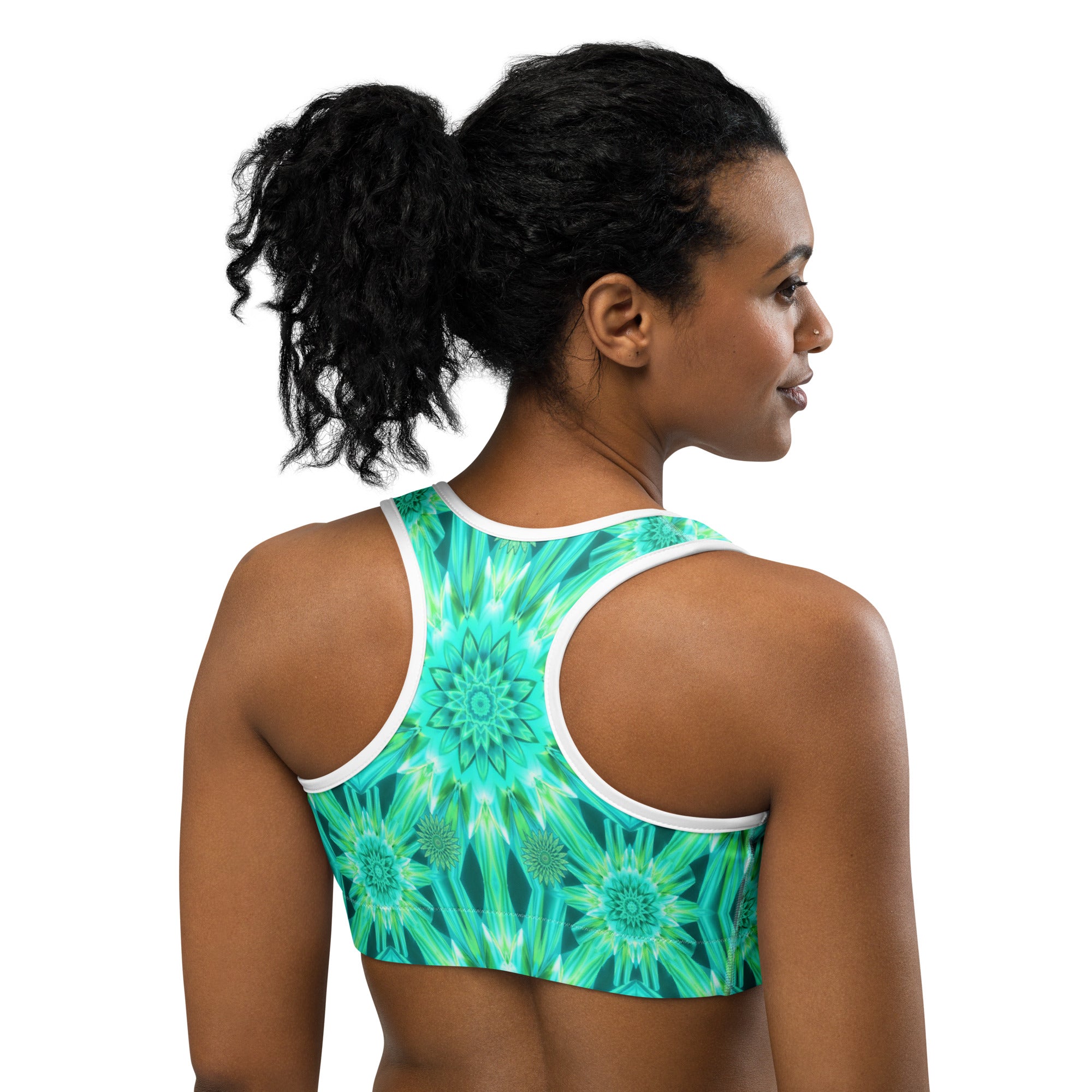 Psychedelic Mint Warp Sports Bra | GearBunch