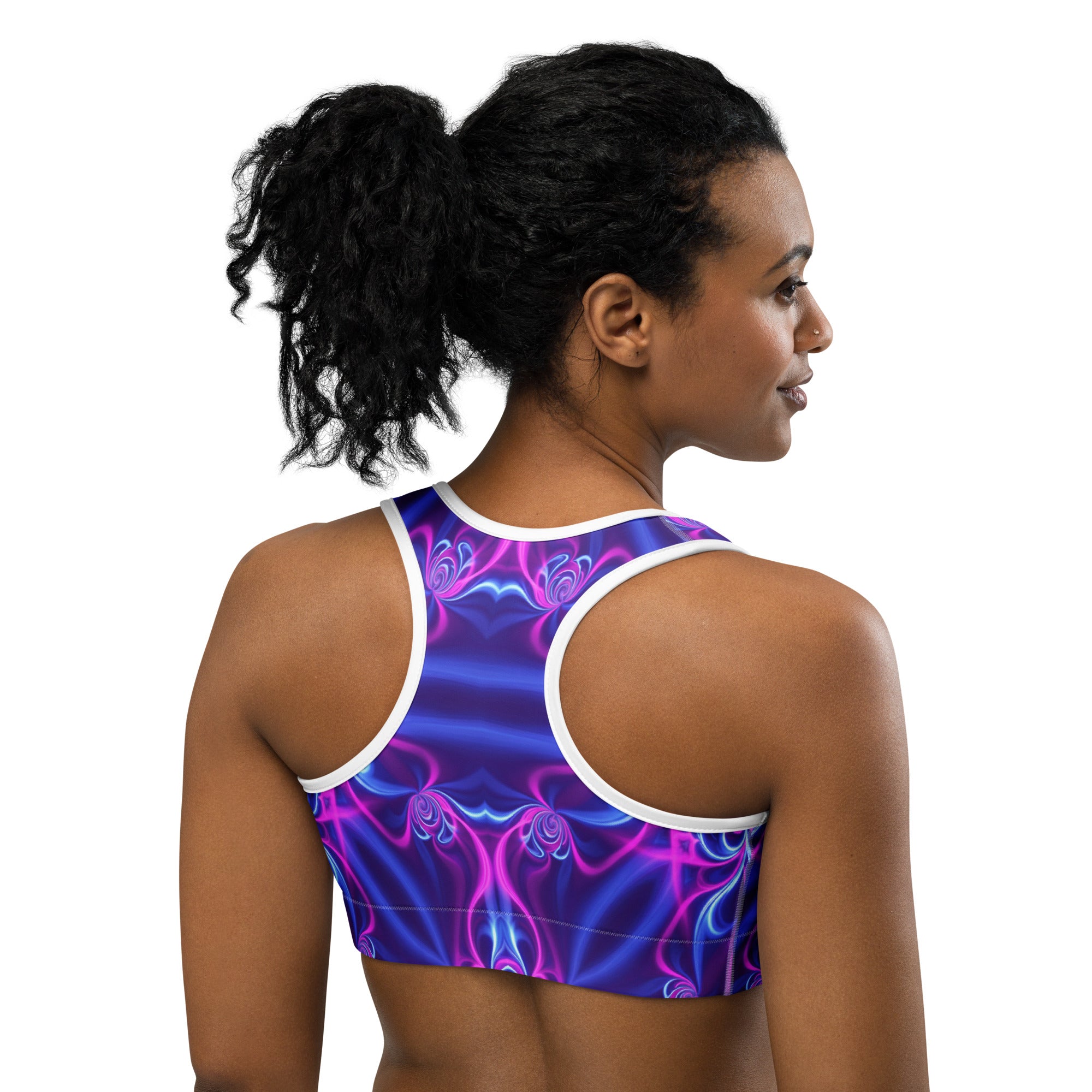 Psychedelic Ultraviolet Bloom Sports Bra | GearBunch