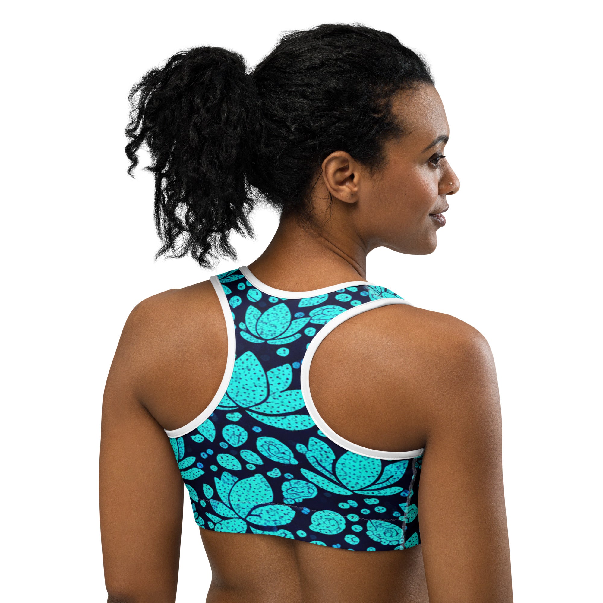 Teal Lotus Flower Sports Bra | GearBunch