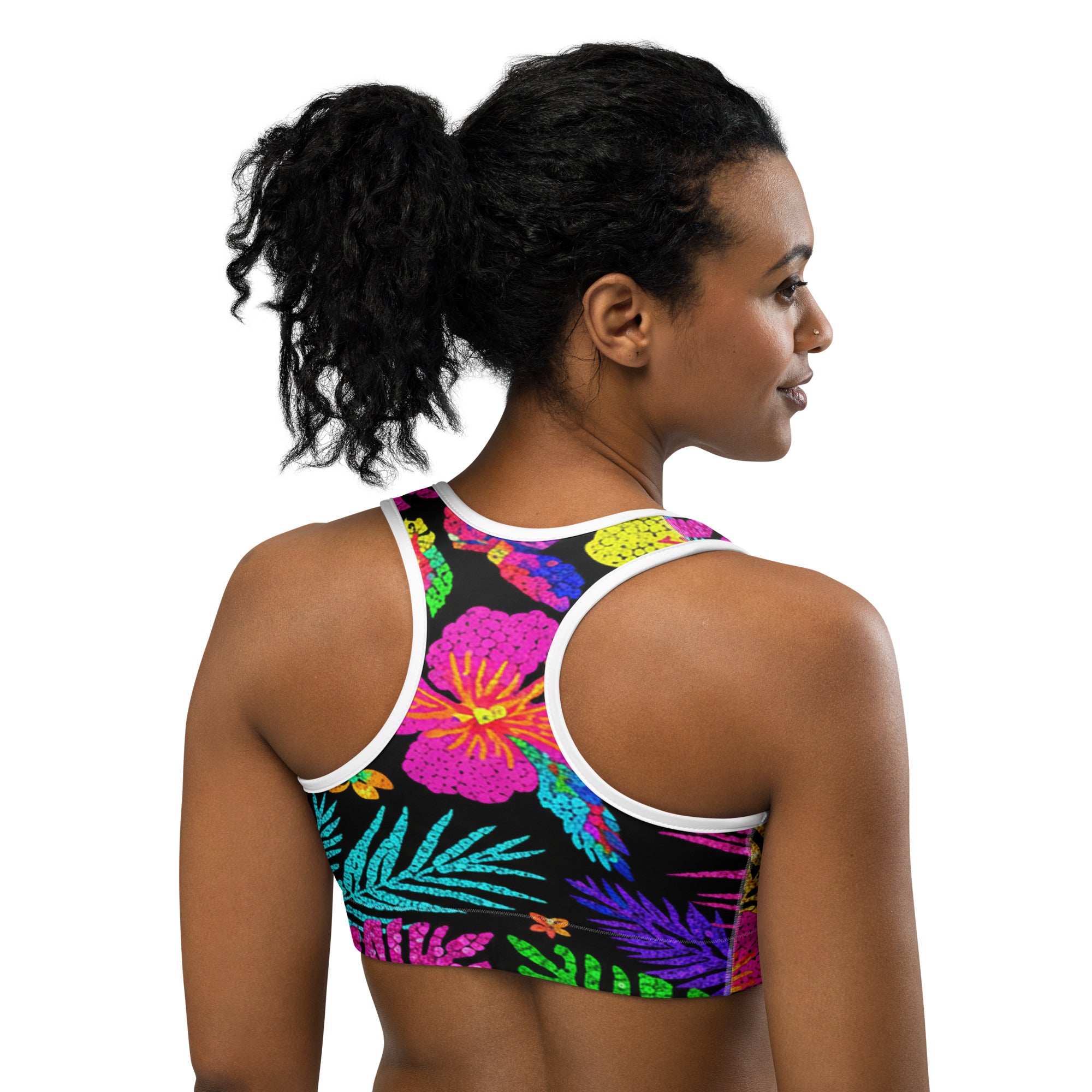 Rainbow Tropical Paillette Sports Bra | GearBunch