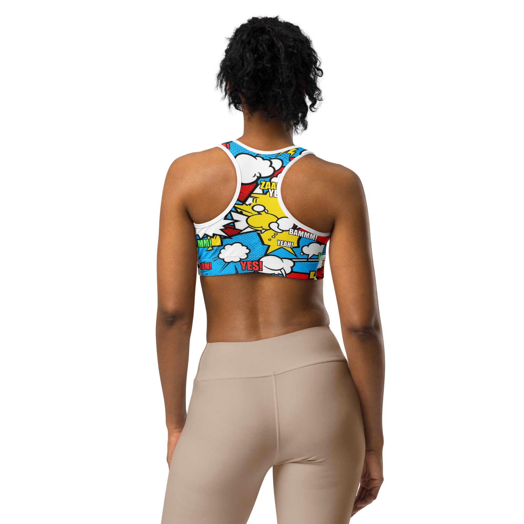 Comic Pop Electric Blue Sports Bra | GearBunch