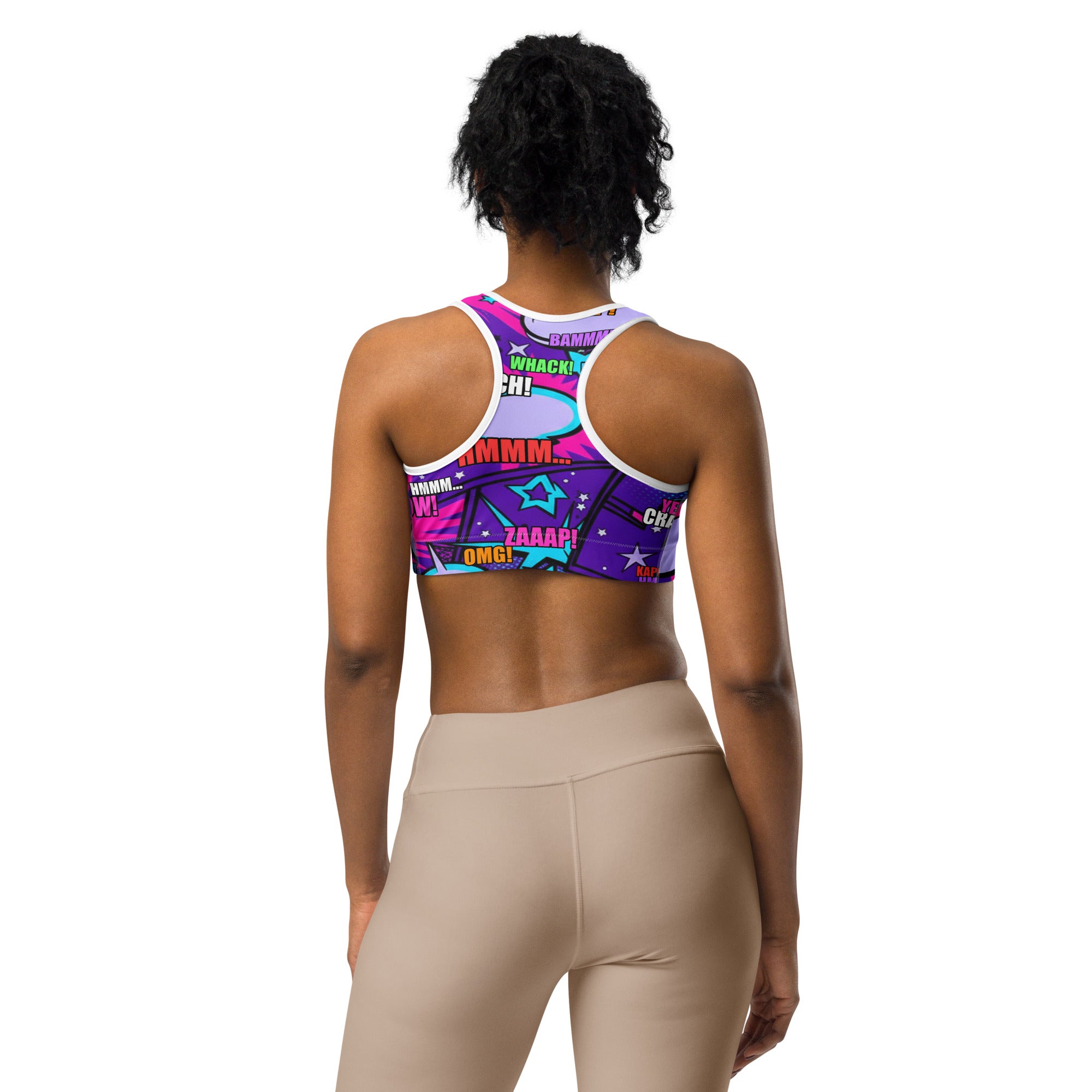 Comic Pop Galaxy Purple Sports Bra | GearBunch