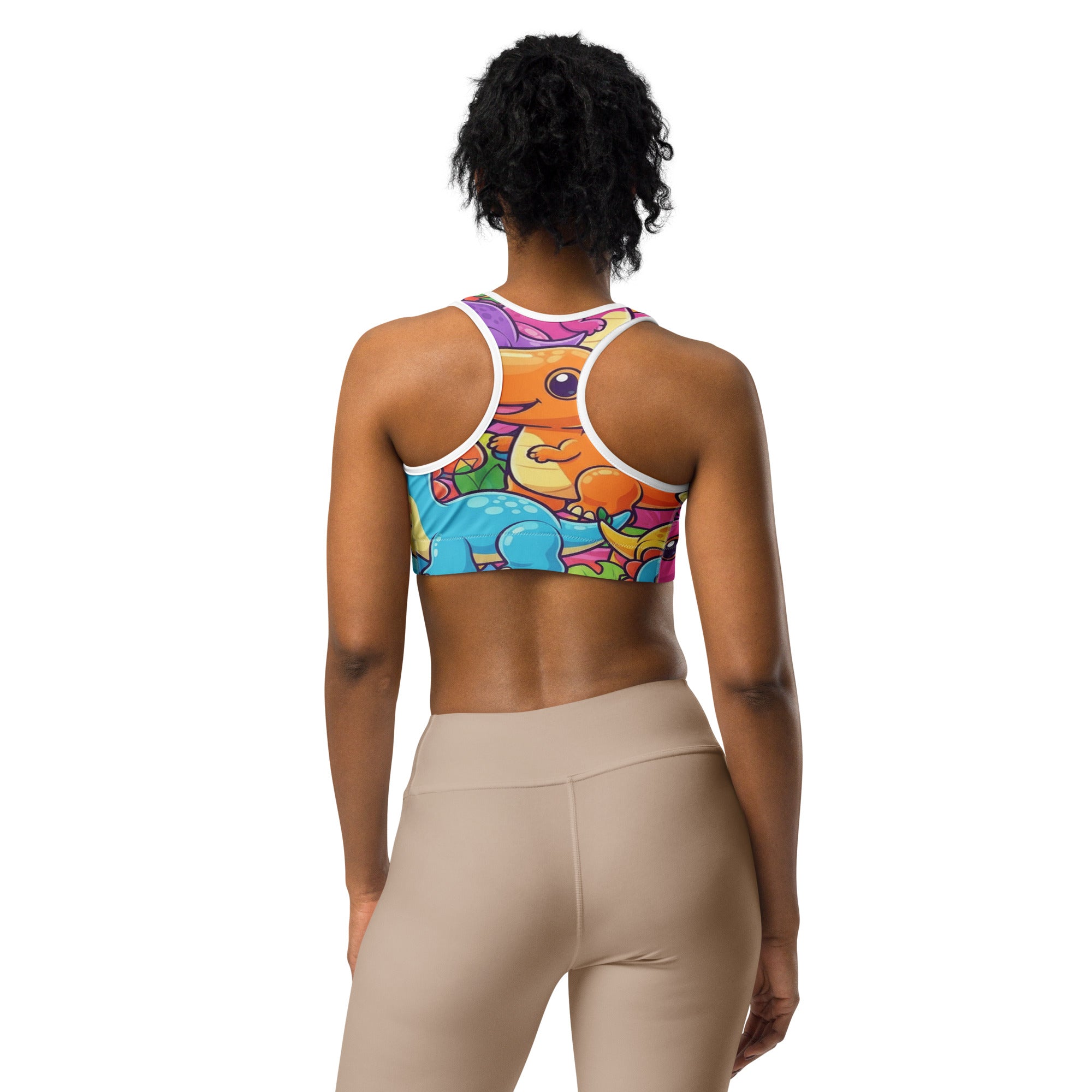 Vibrant Dinosaur Stomp Sports Bra | GearBunch