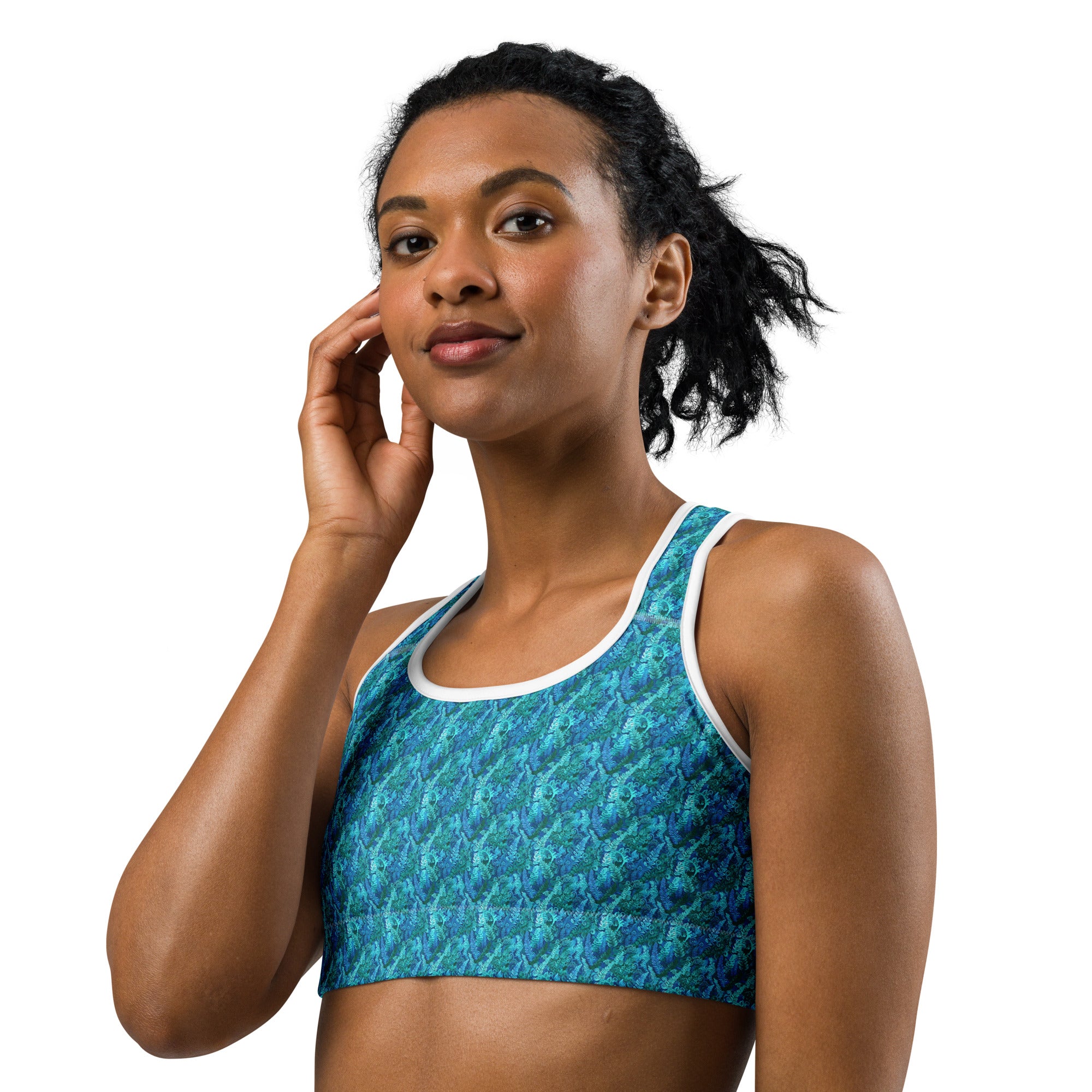 Electrik Blue Ferns Sports Bra | GearBunch
