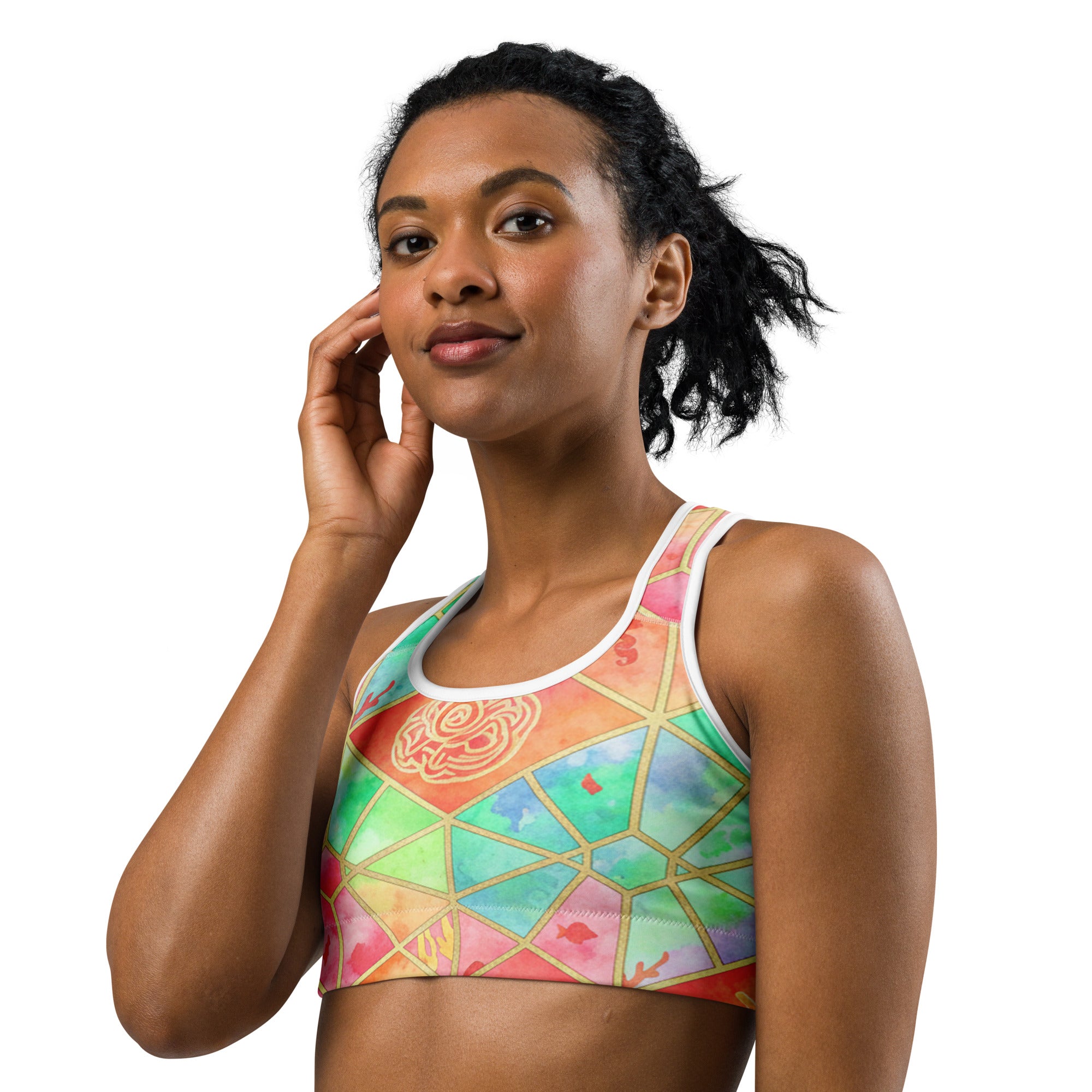 Coral Reef Watercolour Sports Bra | GearBunch