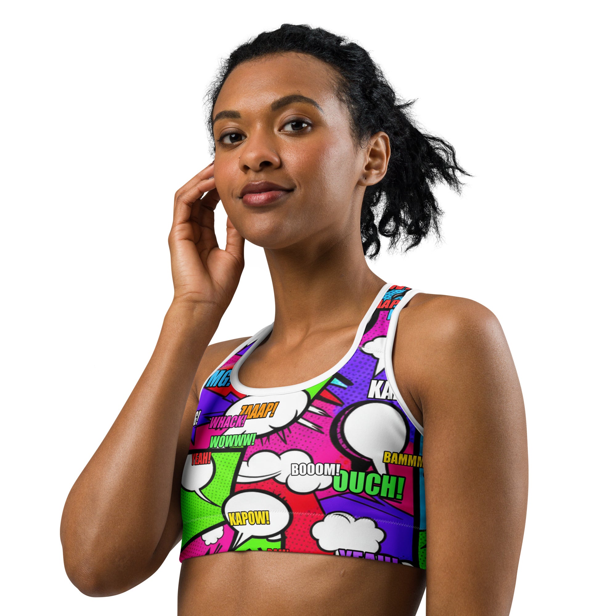Comic Pop Neon Pink Sports Bra | GearBunch