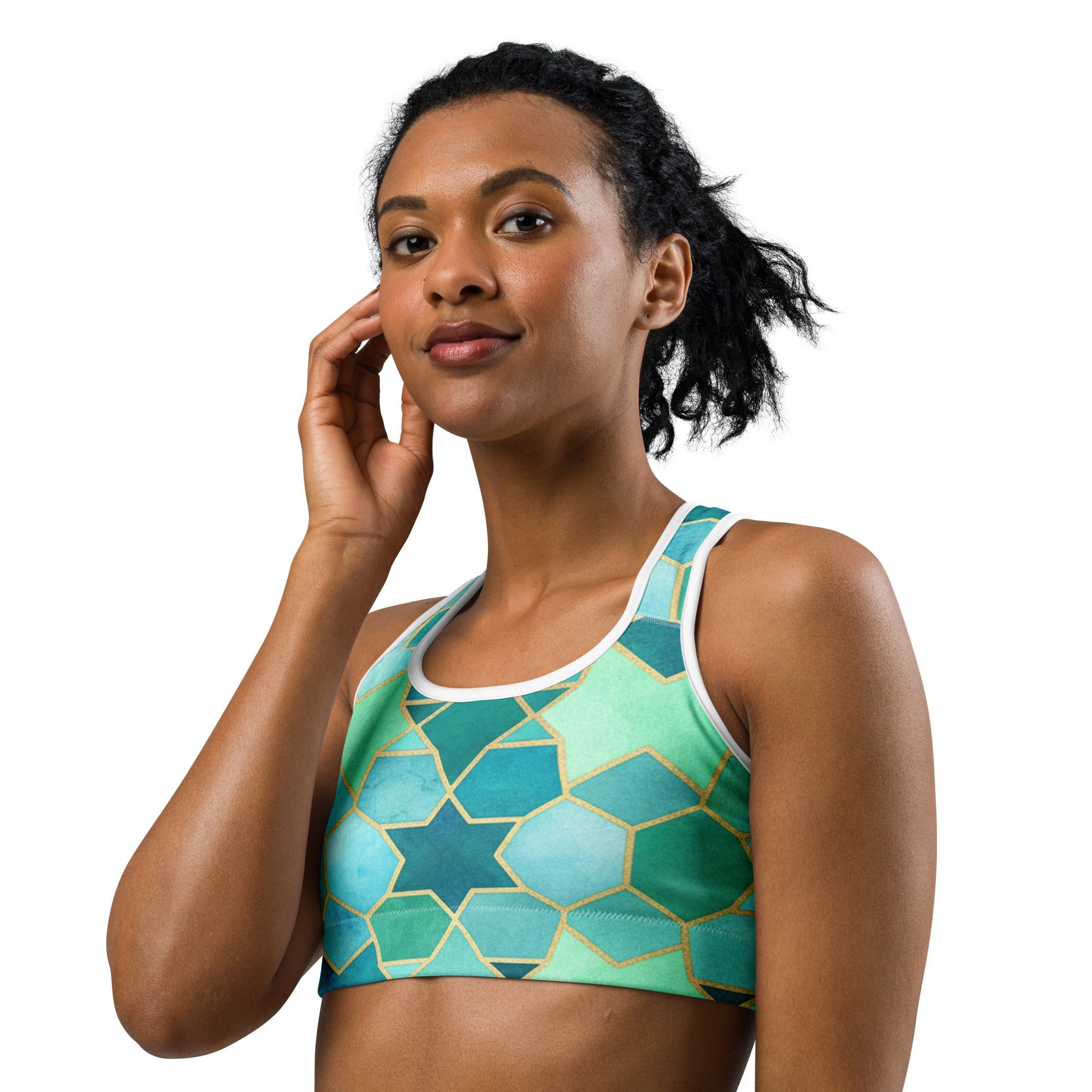 Arabic Watercolour Lagoon Sports Bra | GearBunch