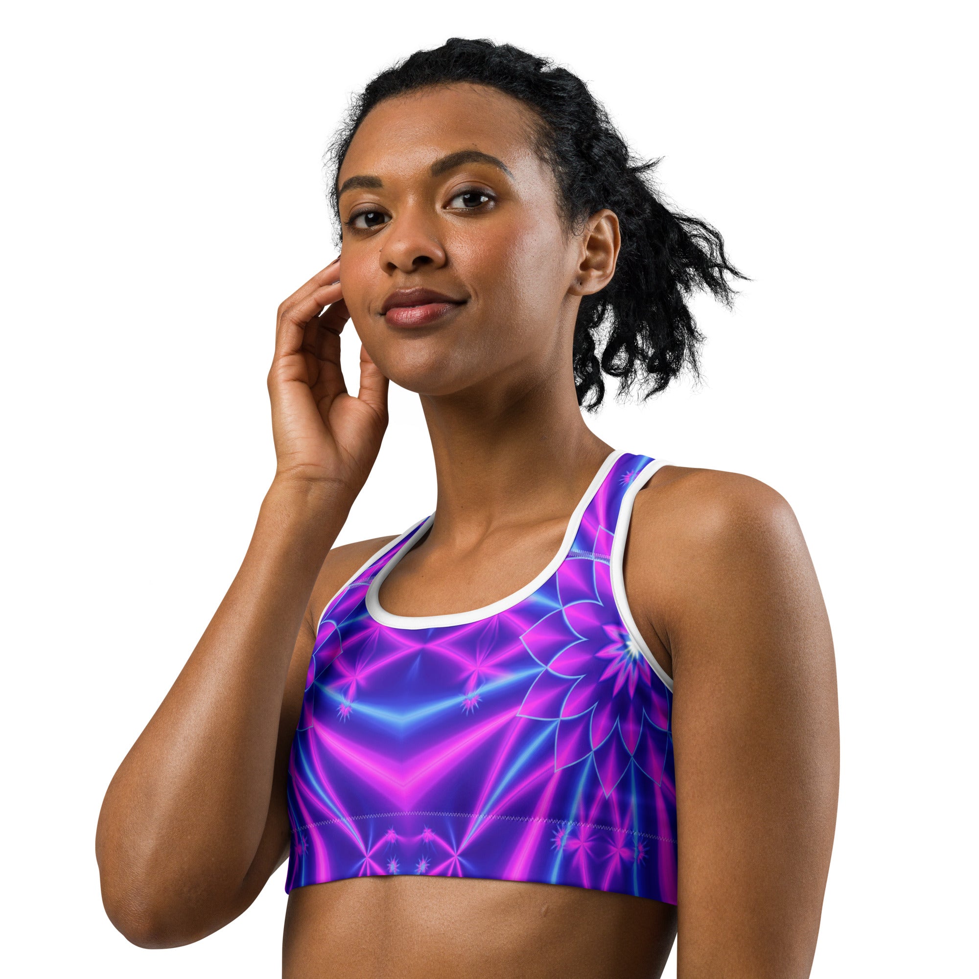 Psychedelic Cosmic Violet Sports Bra | GearBunch