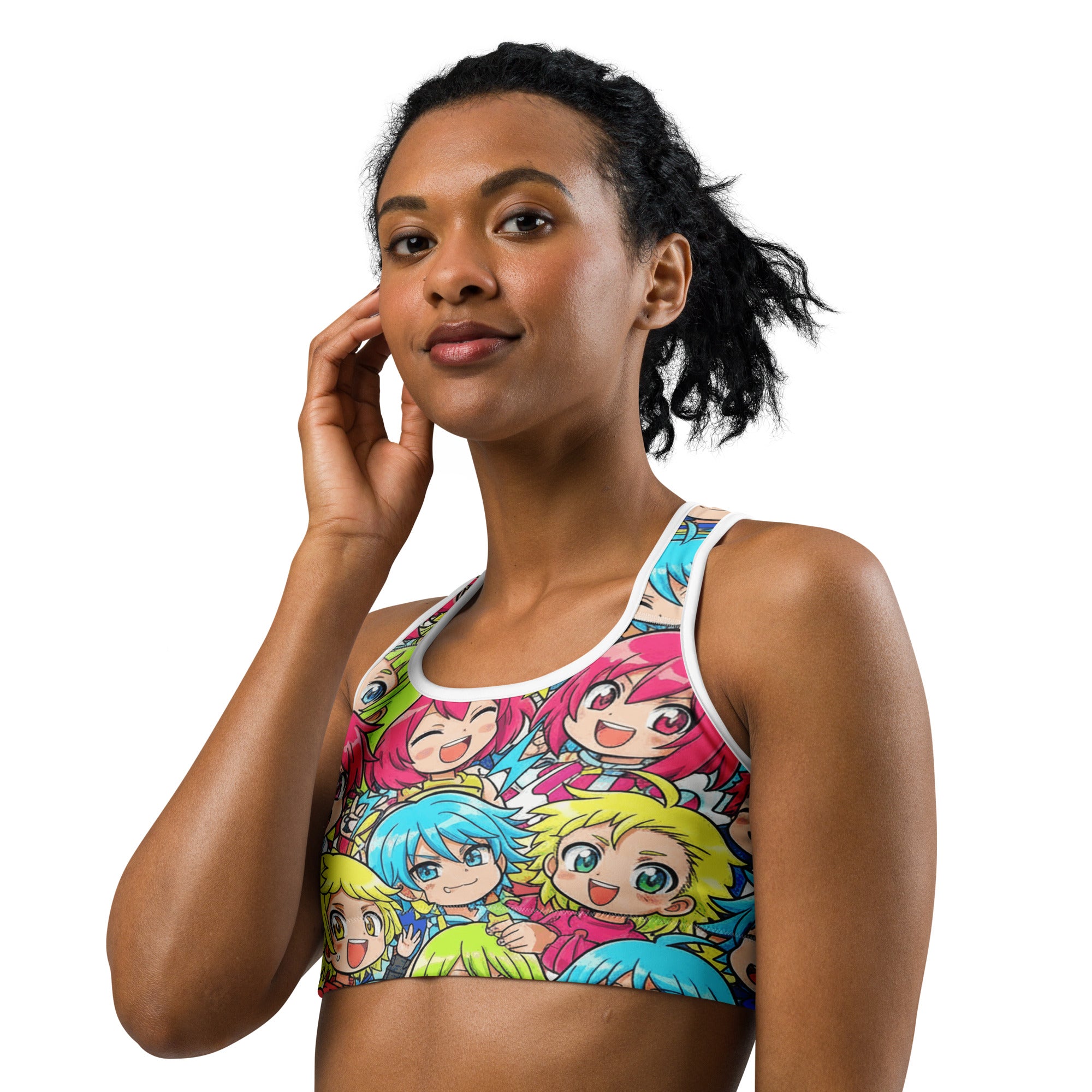 Anime Collage Chibi Party Sports Bra | GearBunch