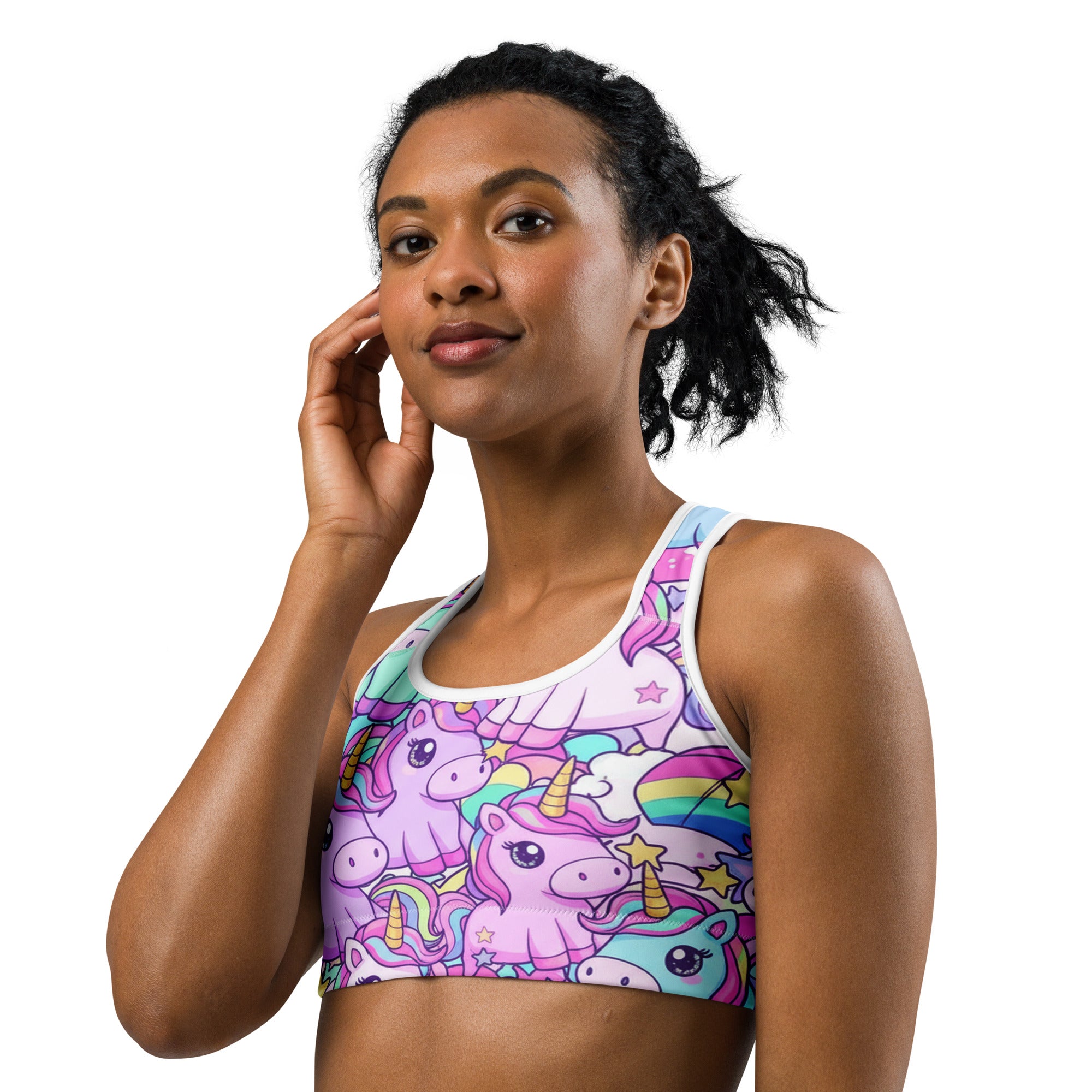 Vibrant Unicorn Rainbow Party Sports Bra | GearBunch