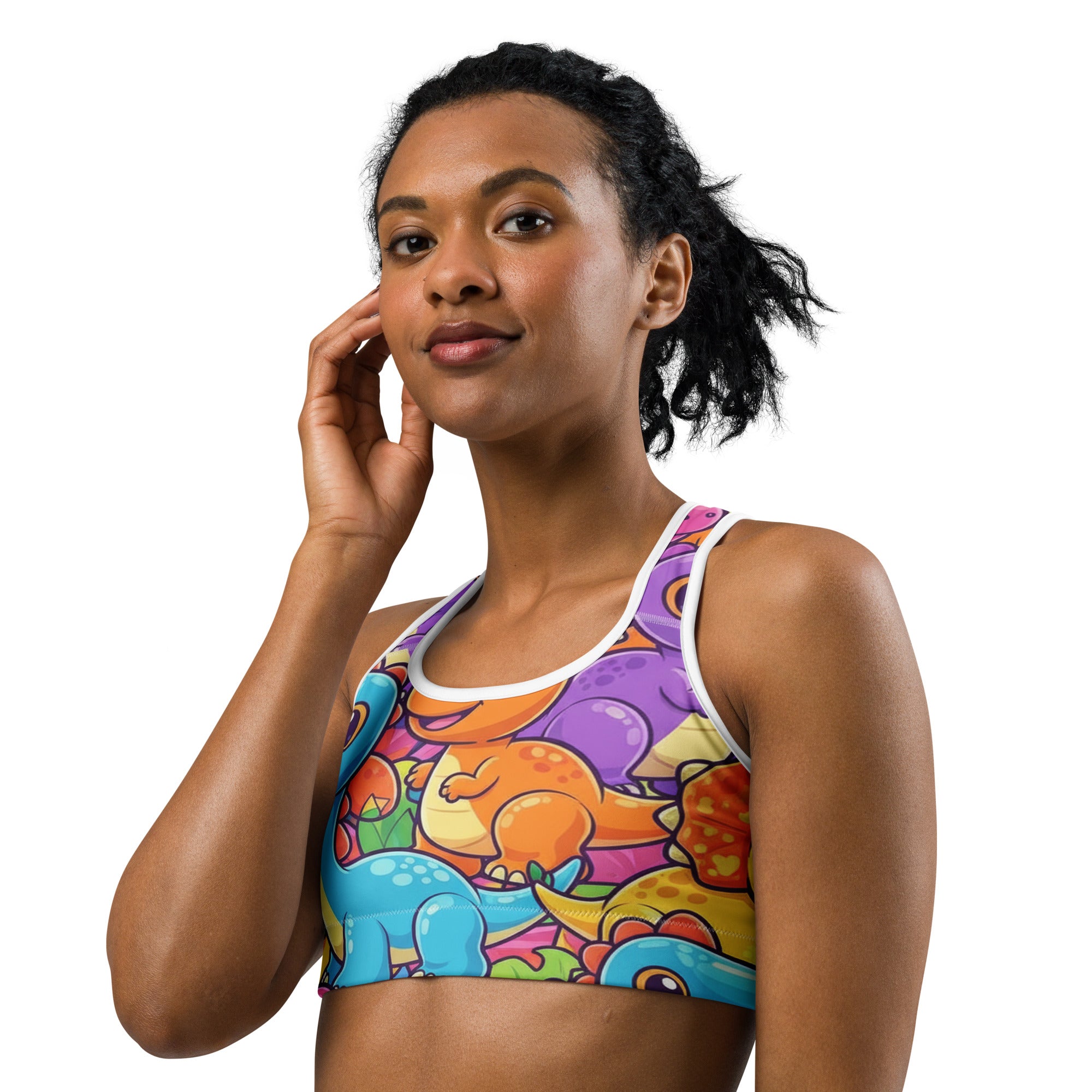 Vibrant Dinosaur Stomp Sports Bra | GearBunch