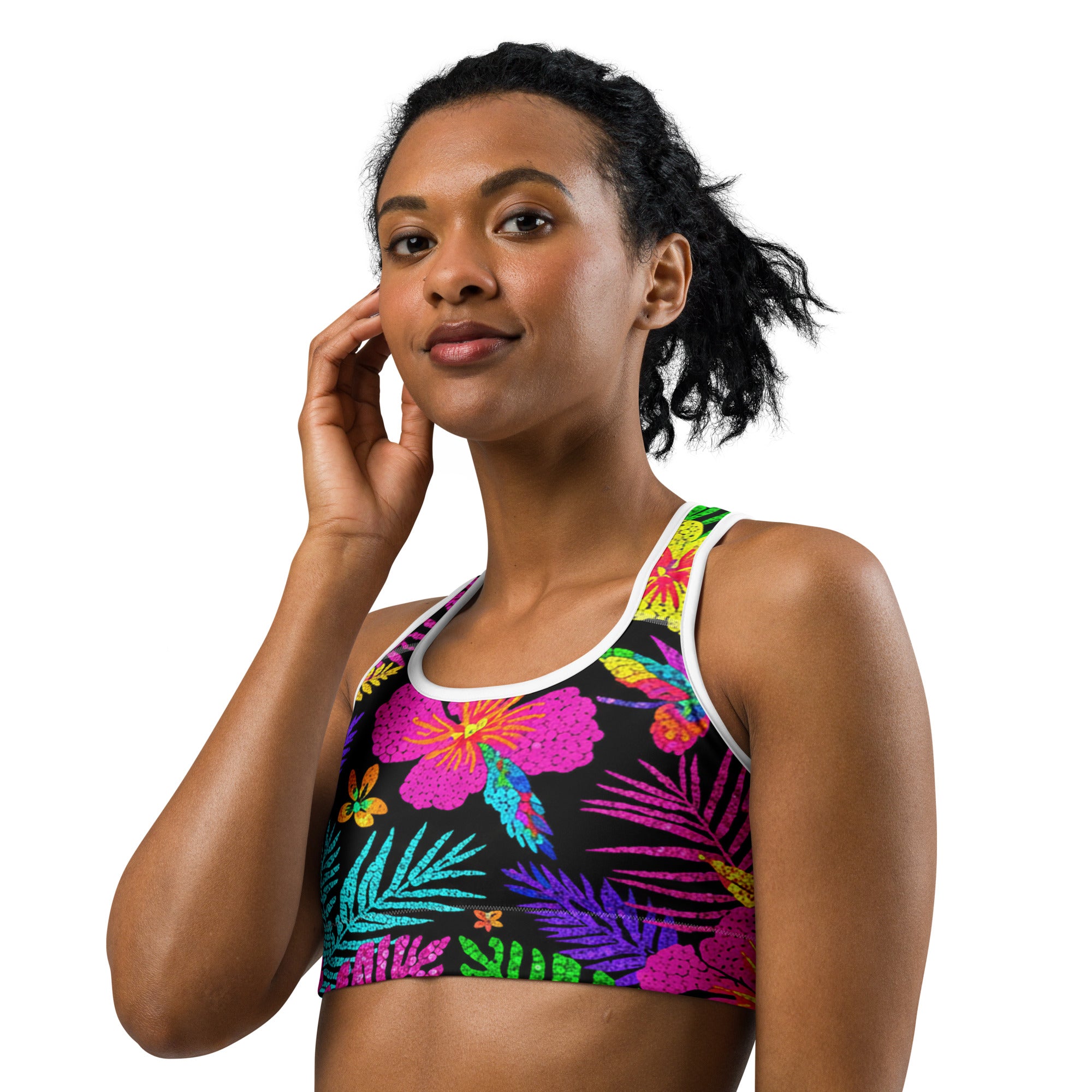 Rainbow Tropical Paillette Sports Bra | GearBunch
