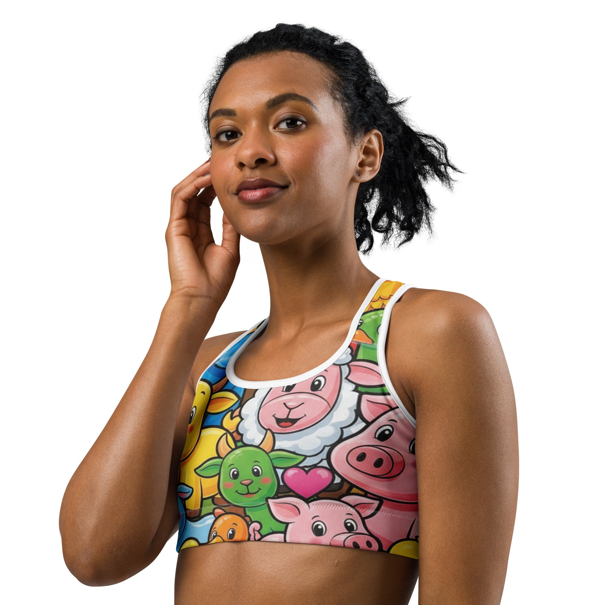 Vibrant Farm Animals Sports Bra | GearBunch