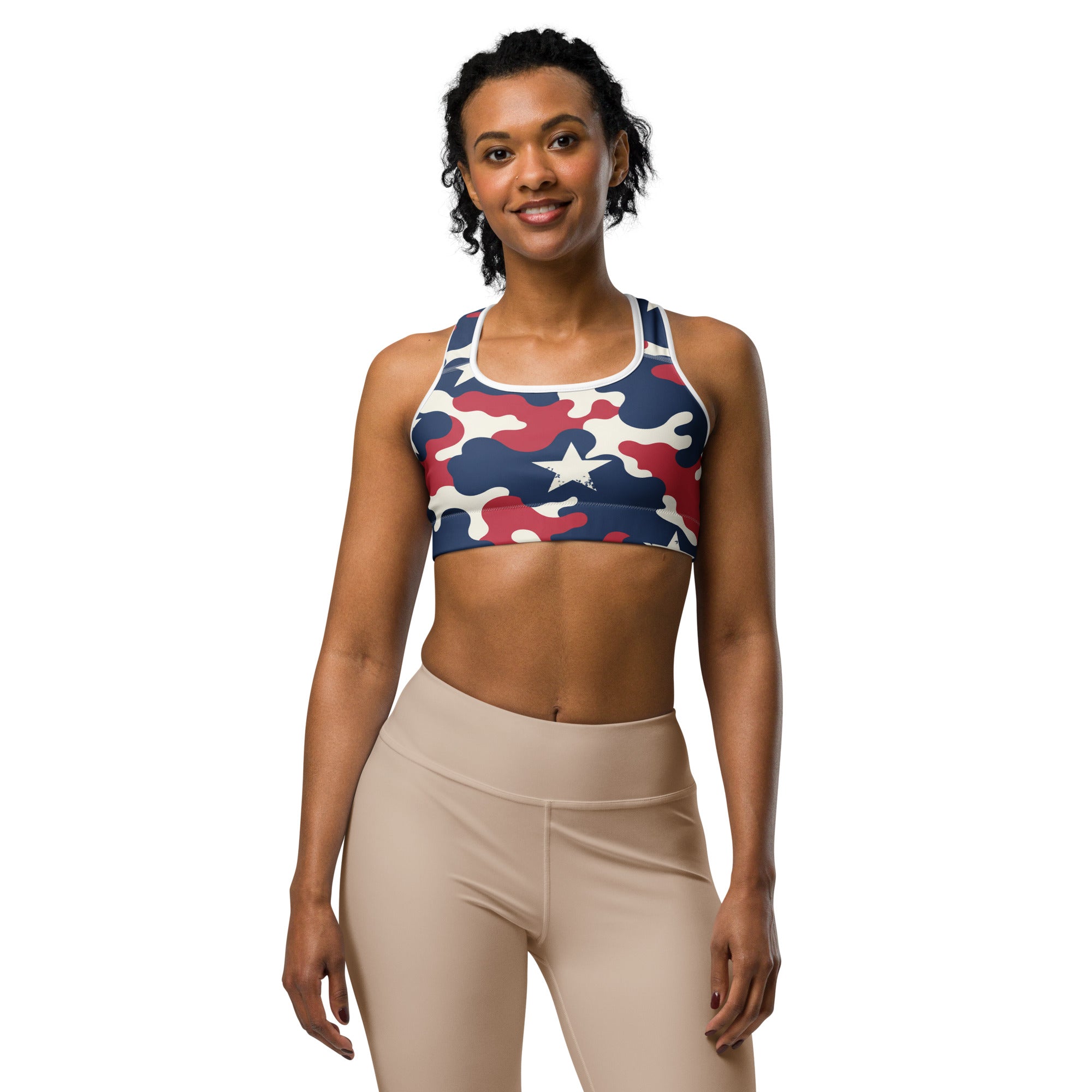 Red White Blue Camo Stars Sports Bra | GearBunch