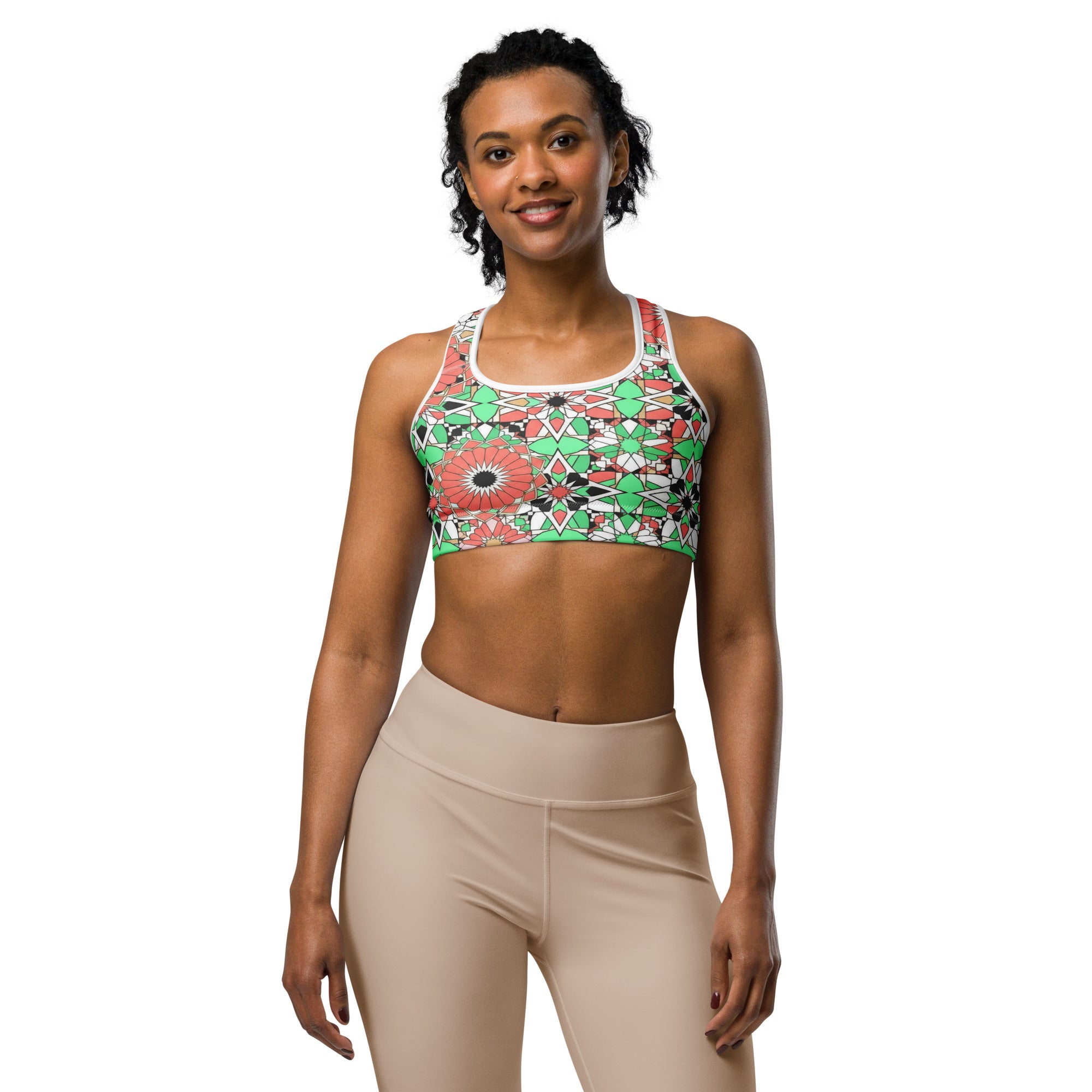 Zellige Coral Mint Sports Bra | GearBunch