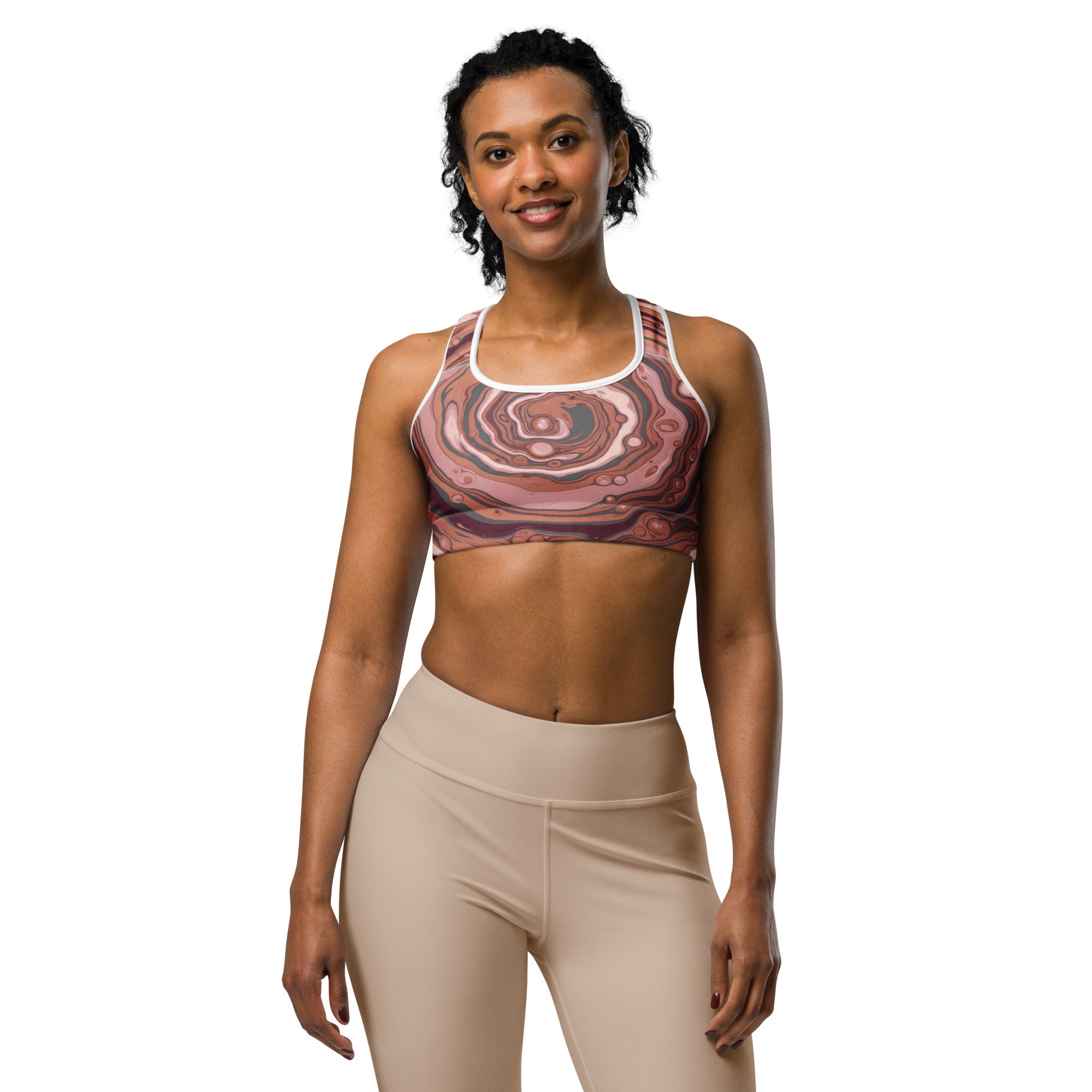 Liquid Marble Rose Gold Sports Bra | GearBunch