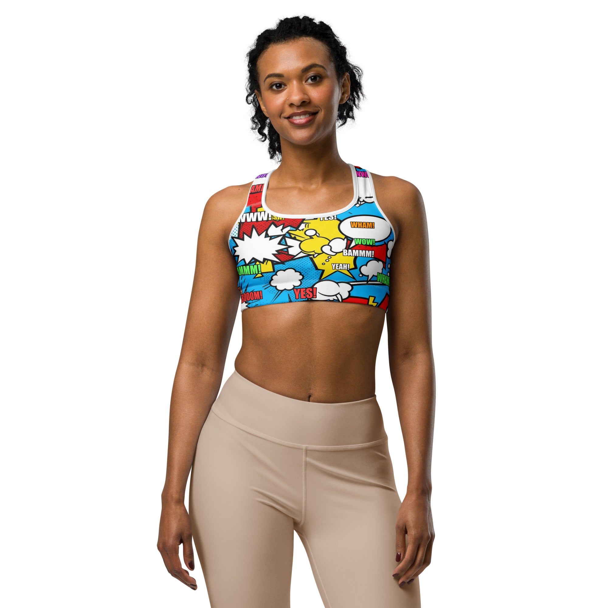 Comic Pop Electric Blue Sports Bra | GearBunch
