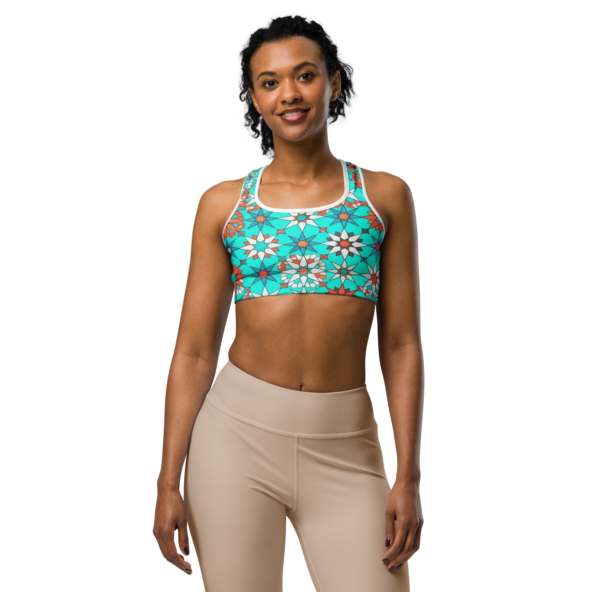 Zellige Turquoise Coral Sports Bra | GearBunch