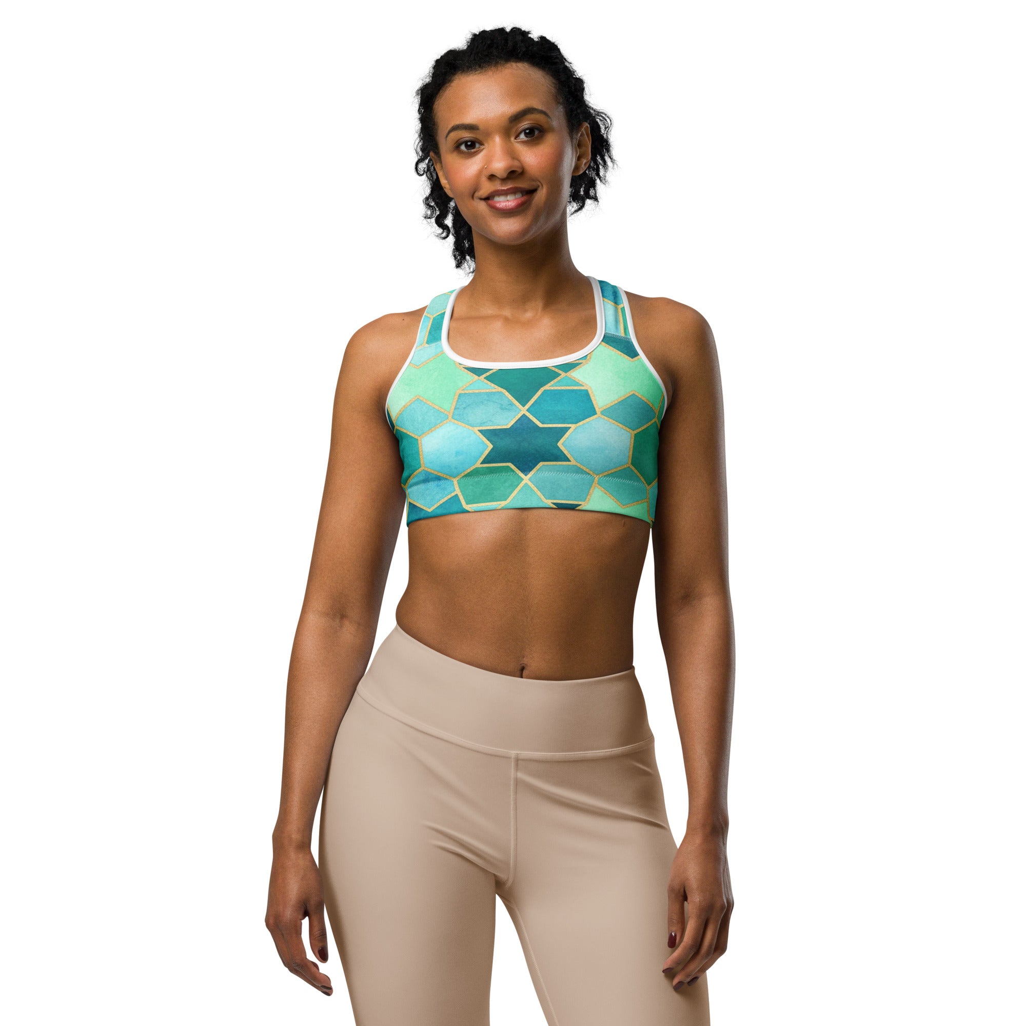 Arabic Watercolour Lagoon Sports Bra | GearBunch