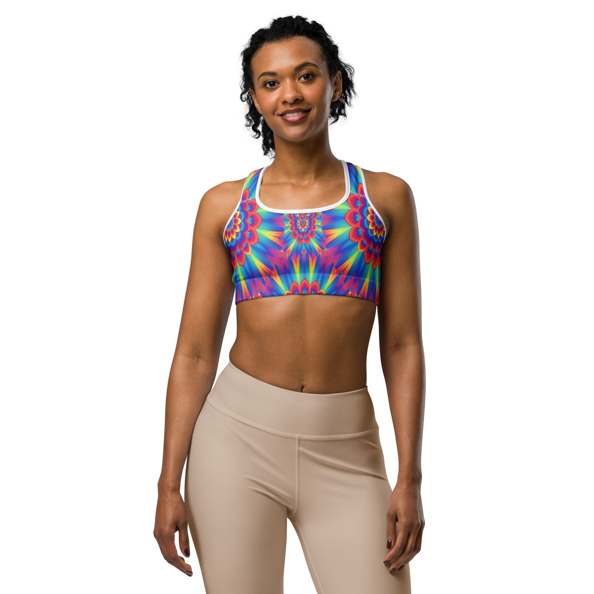 Psychedelic Neon Rainbow Sports Bra | GearBunch
