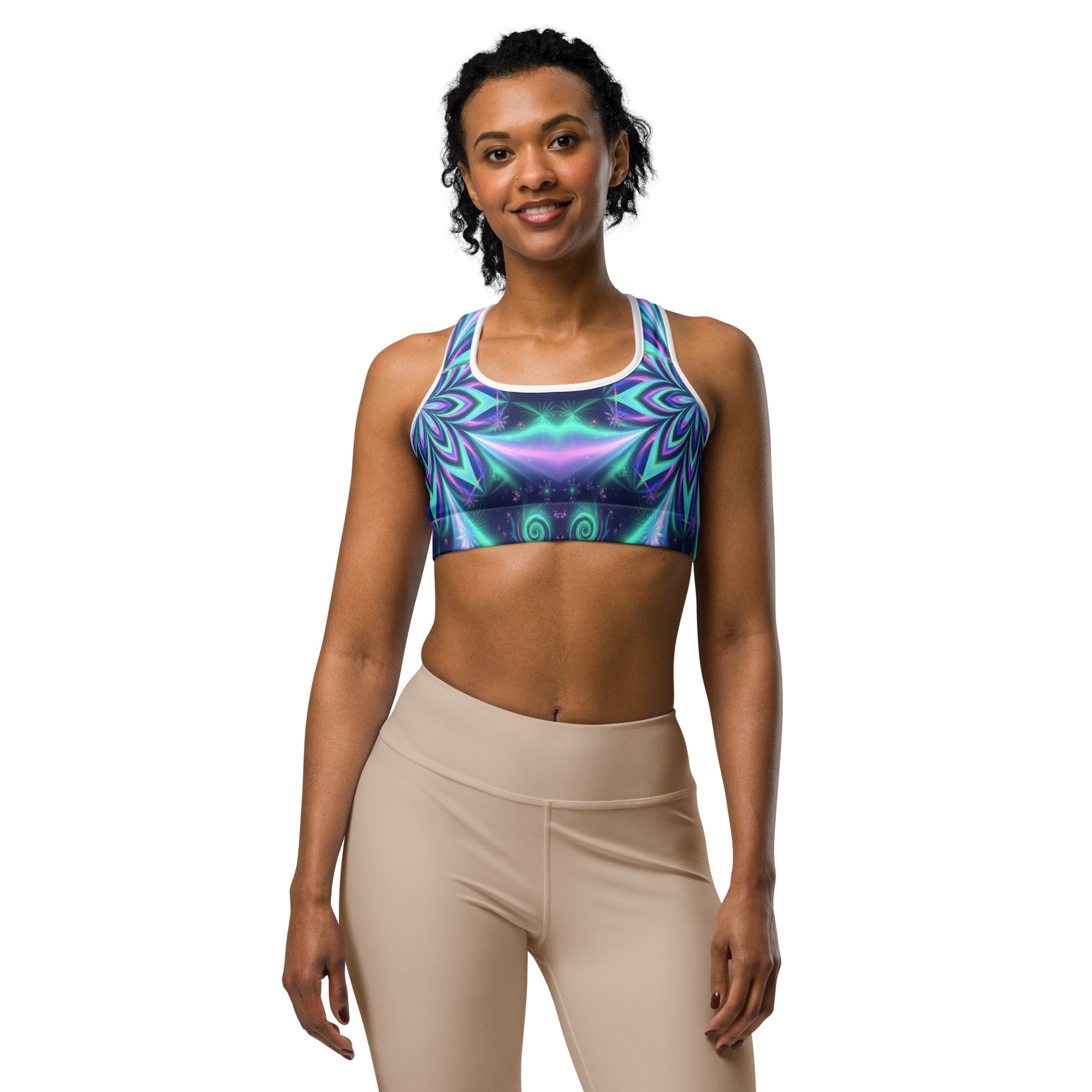 Psychedelic Northern Lights Sports Bra | GearBunch