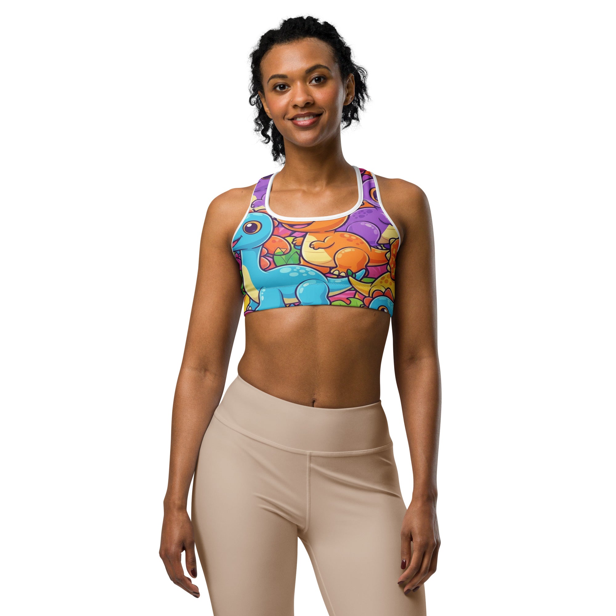Vibrant Dinosaur Stomp Sports Bra | GearBunch