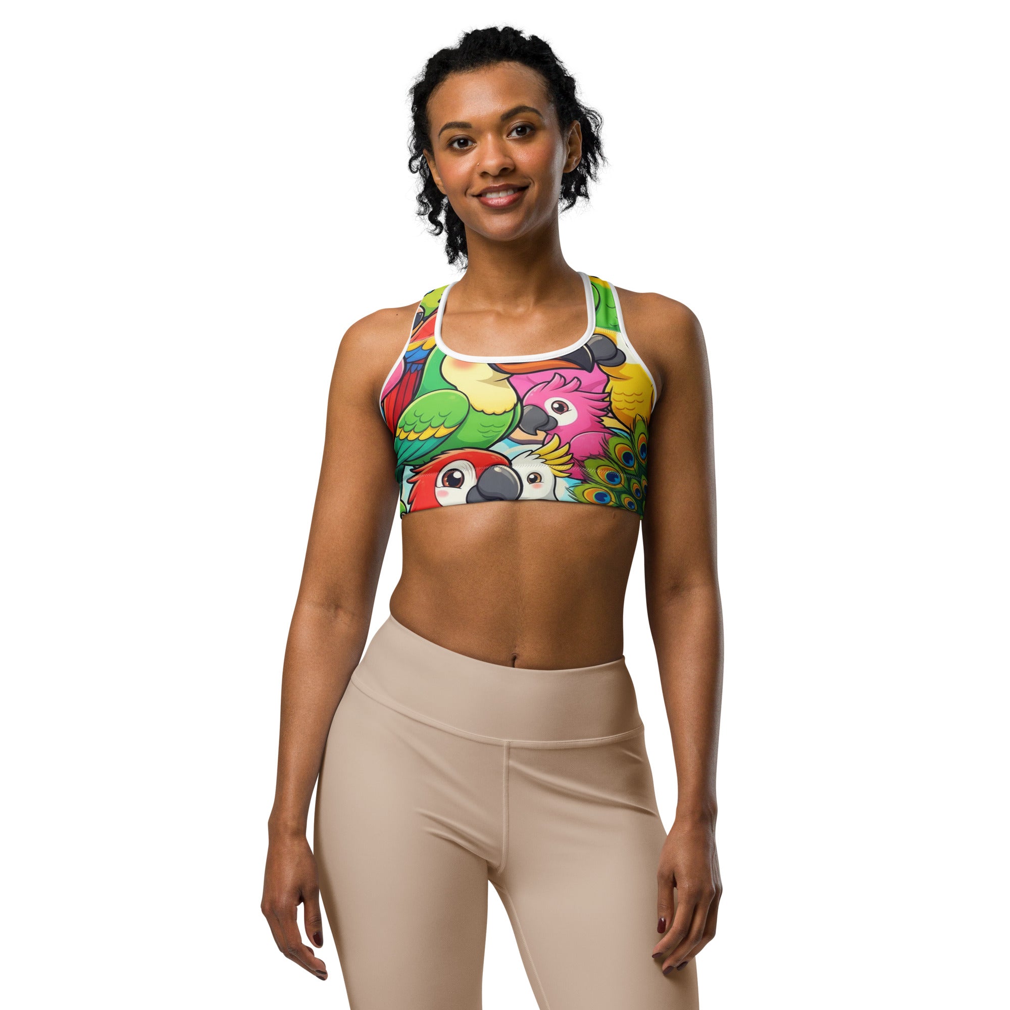 Vibrant Tropical Birds Sports Bra | GearBunch