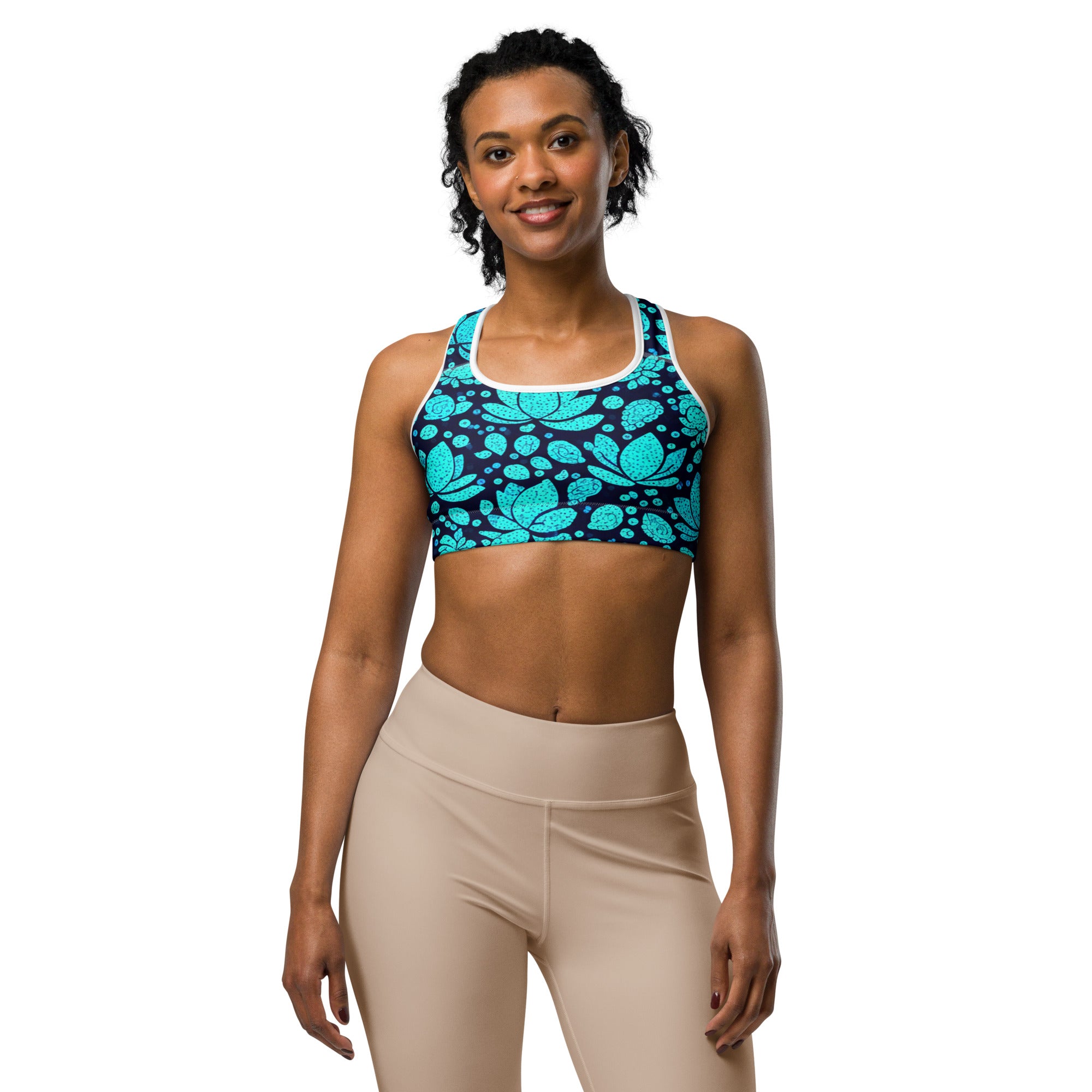 Teal Lotus Flower Sports Bra | GearBunch