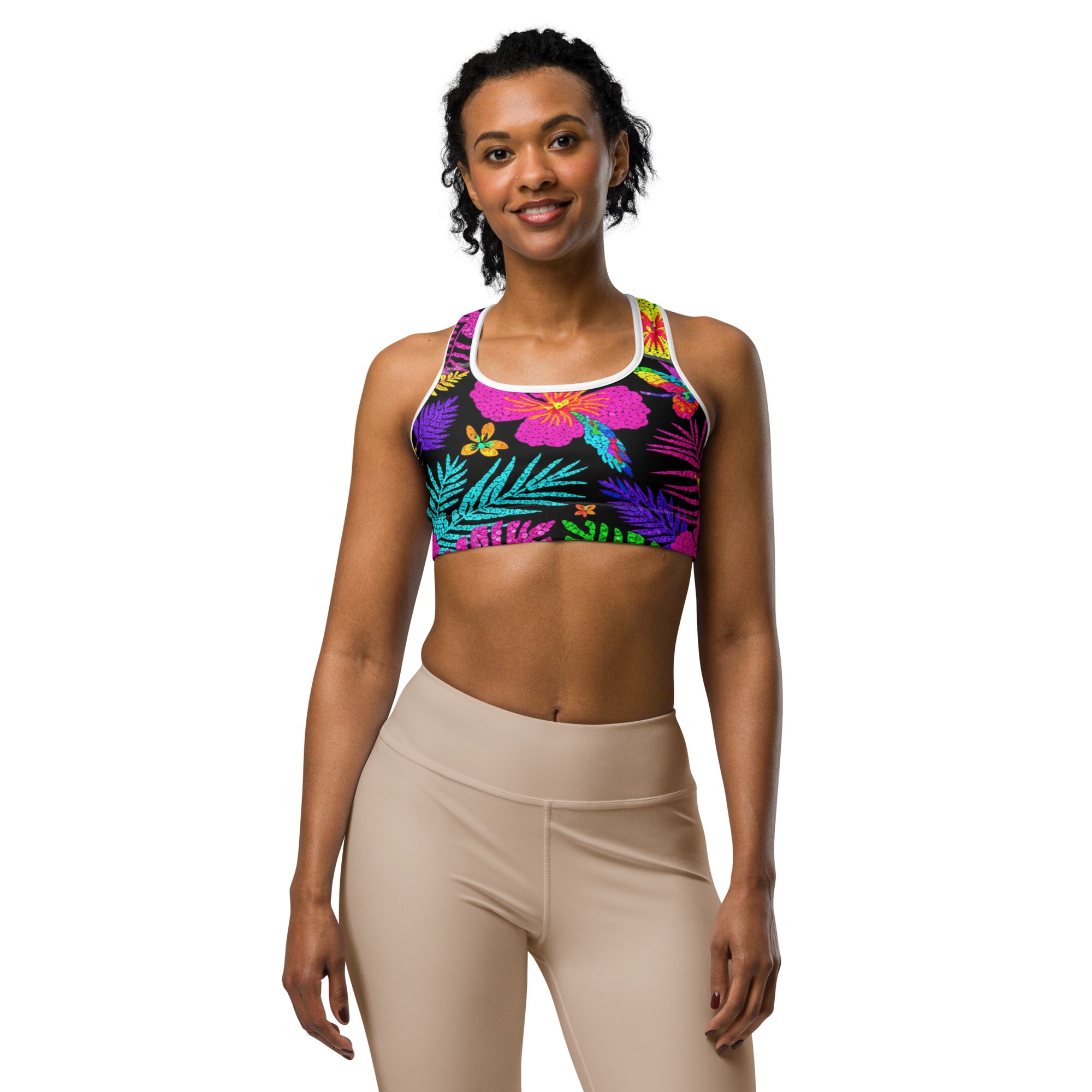 Rainbow Tropical Paillette Sports Bra | GearBunch