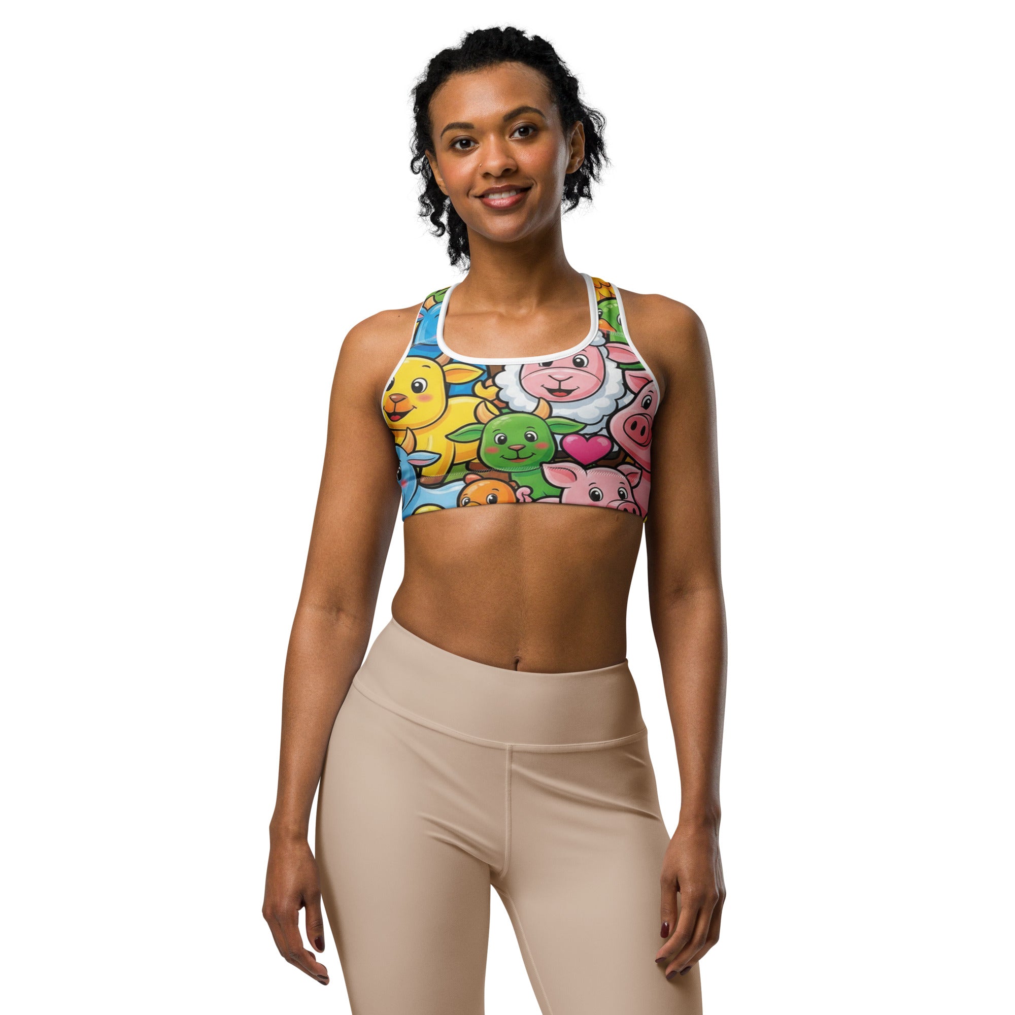 Vibrant Farm Animals Sports Bra | GearBunch
