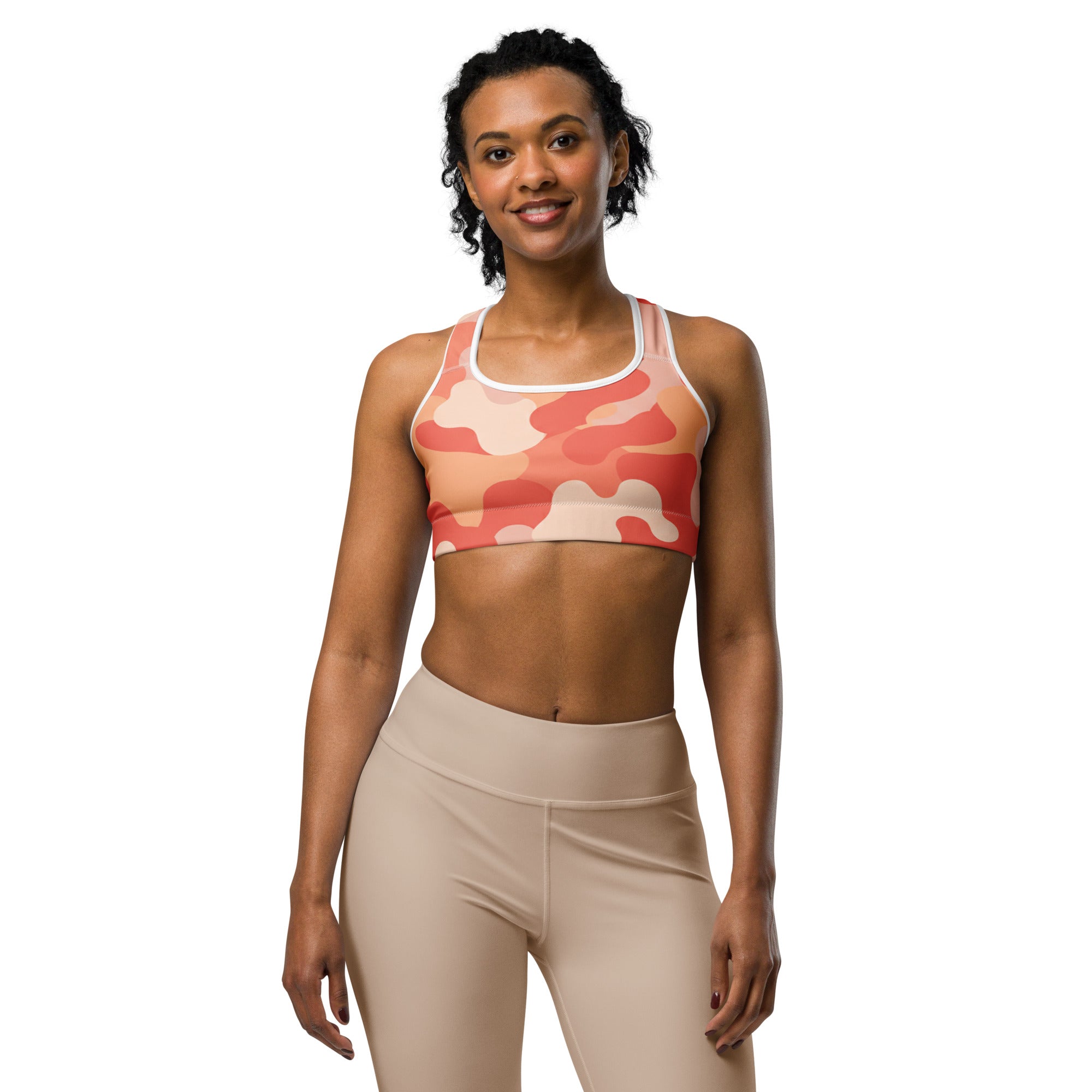 Coral Sunset Camo Sports Bra | GearBunch