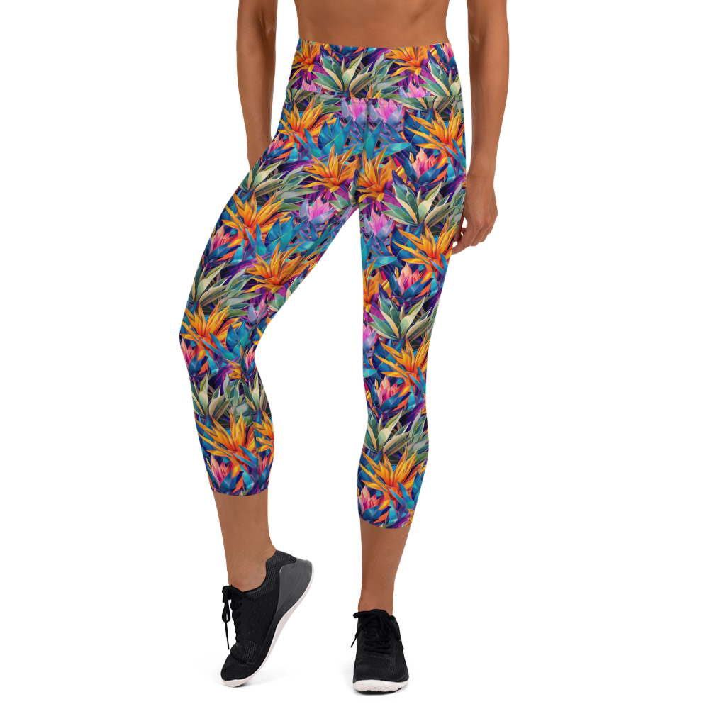 Women's agave print yoga capris front view