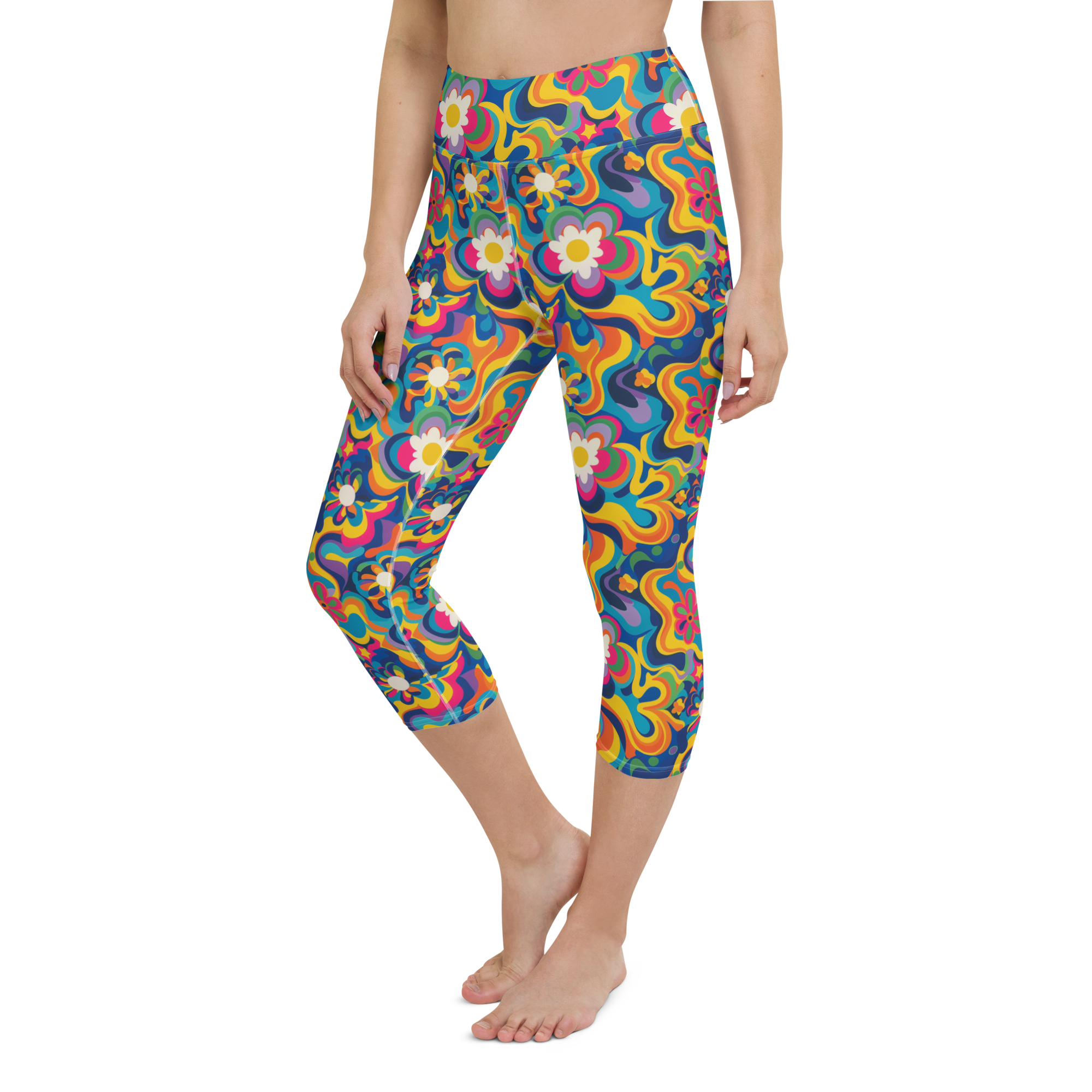 Women's peace sign printed capris front view