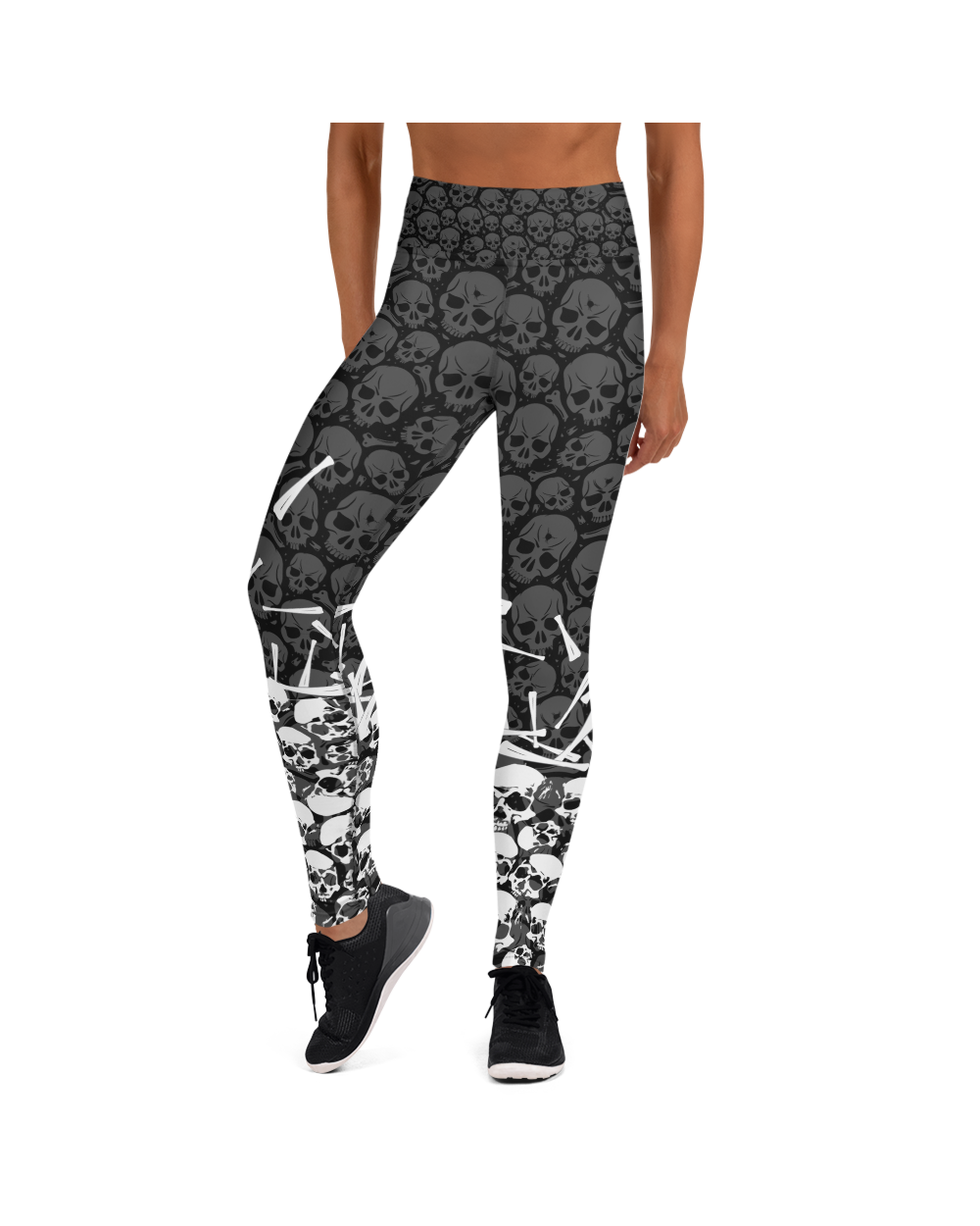 Women's white halloween bones printed yoga pants front view