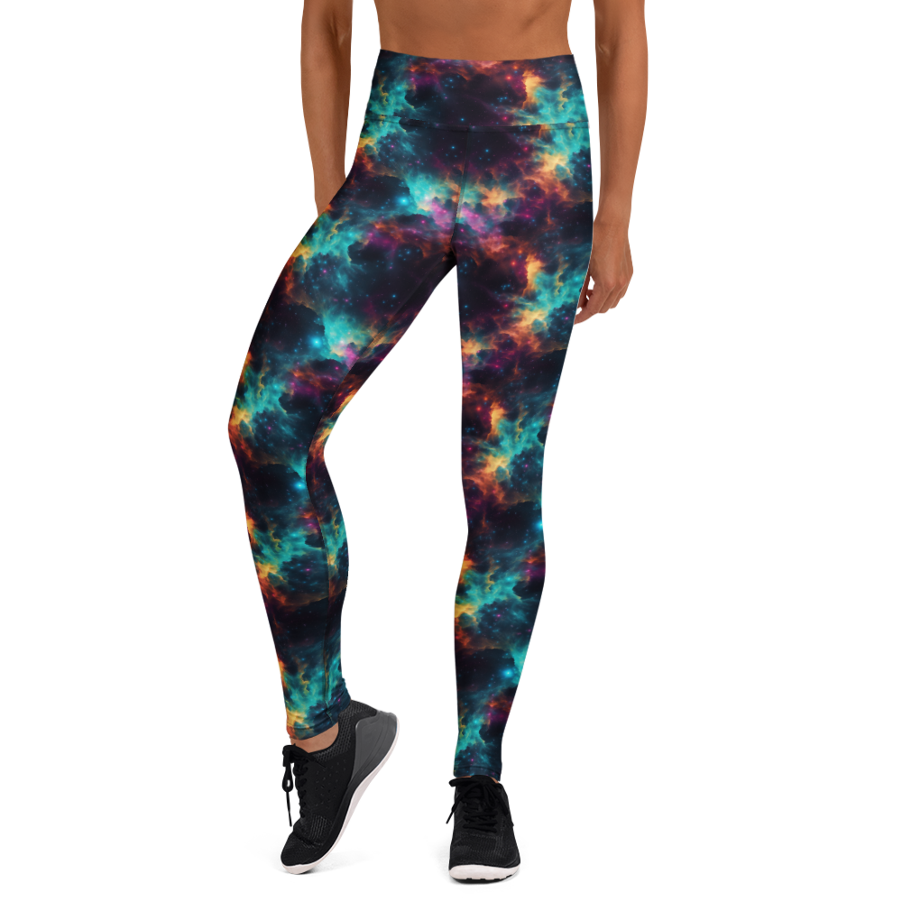 Women's nebula print yoga pants front view