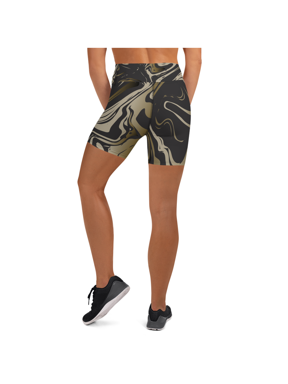 Black and Gold Marble Yoga Shorts | GearBunch