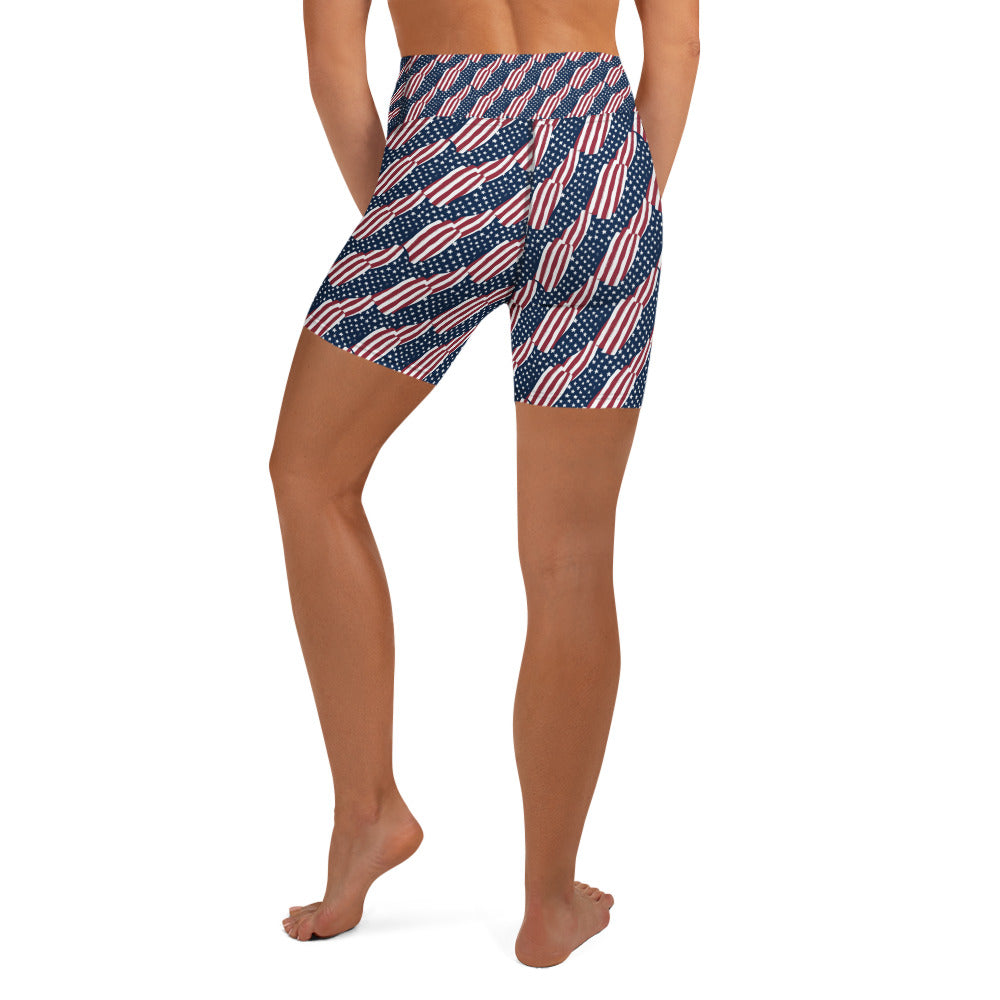American Flag Repeat Pattern Yoga Shorts | GearBunch