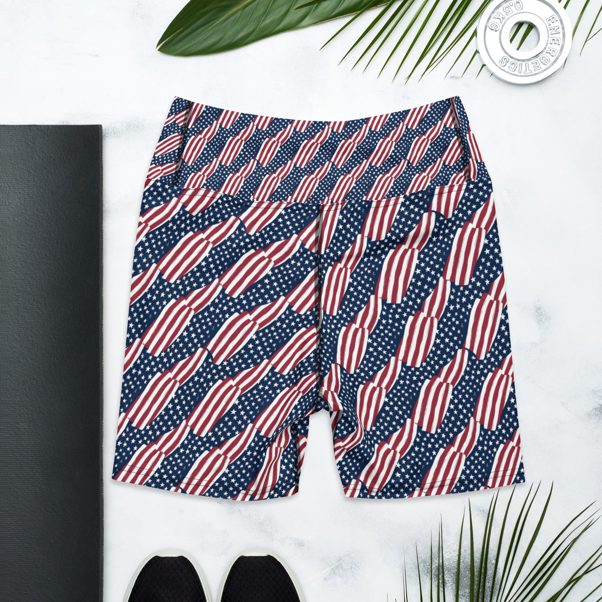 American Flag Repeat Pattern Yoga Shorts | GearBunch