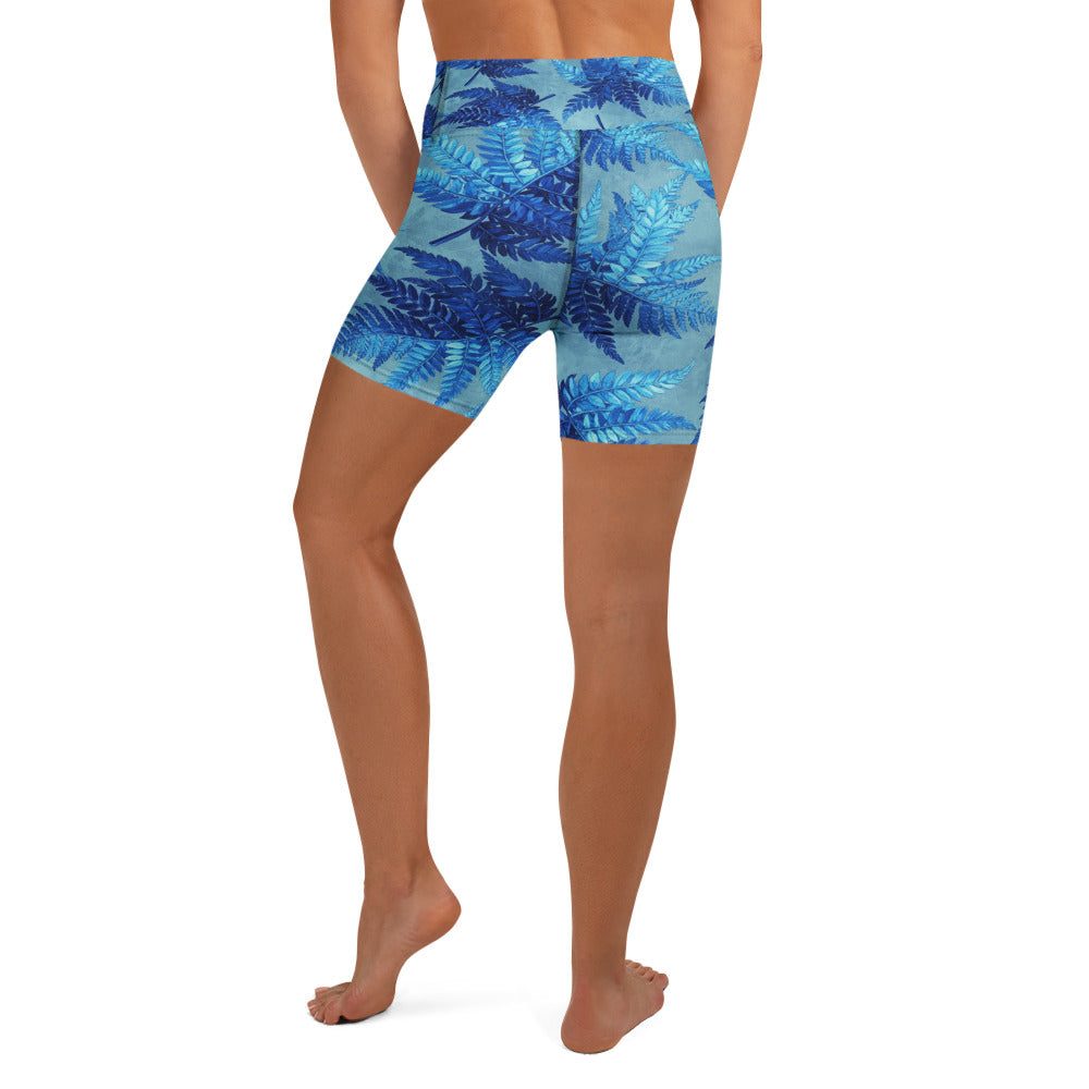 Electrik Blue Ferns Yoga Shorts | GearBunch