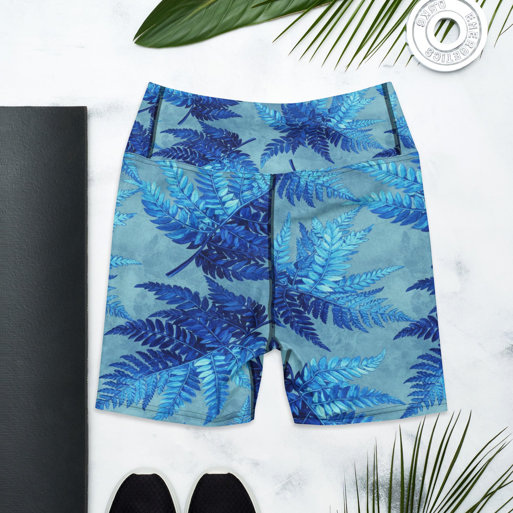 Electrik Blue Ferns Yoga Shorts | GearBunch