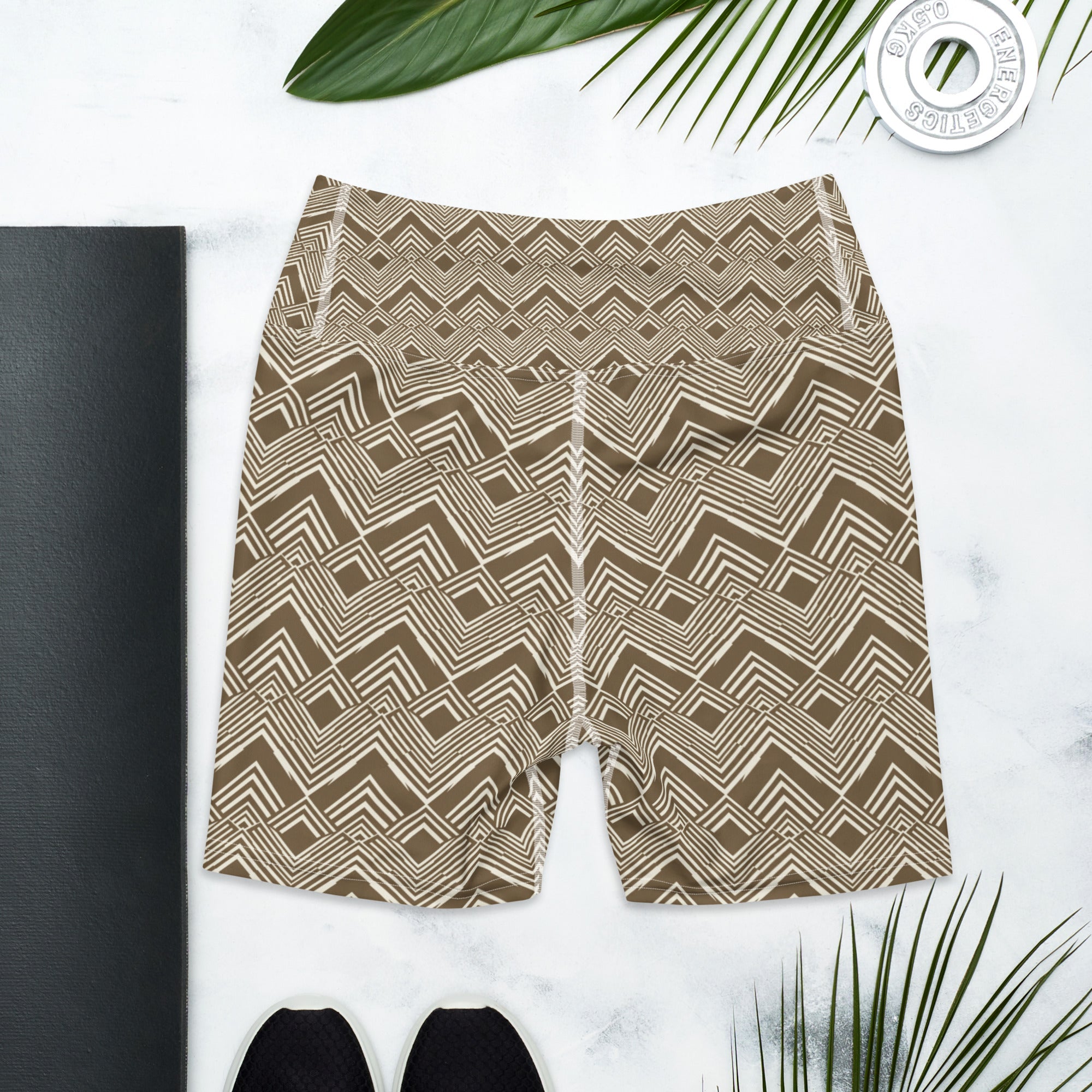 Brown Cream Stripes Yoga Shorts | GearBunch