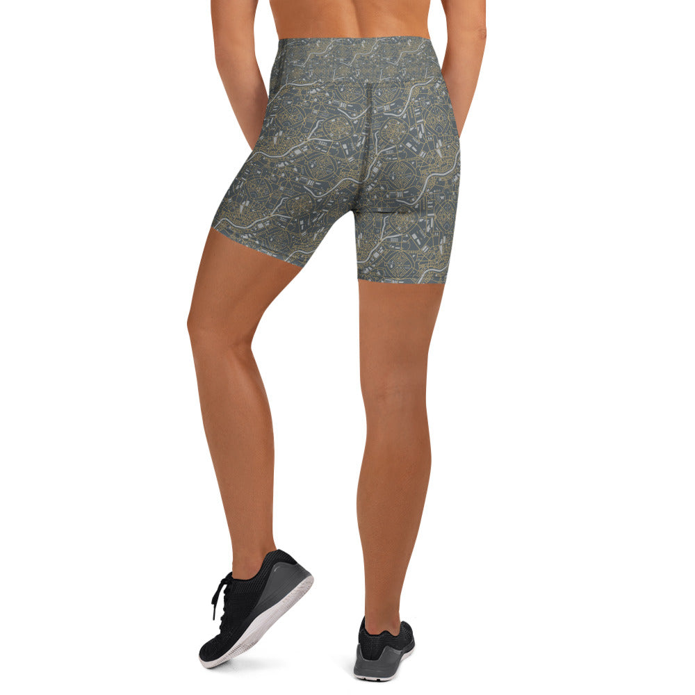 Paris Map Grey Gold Yoga Shorts | GearBunch