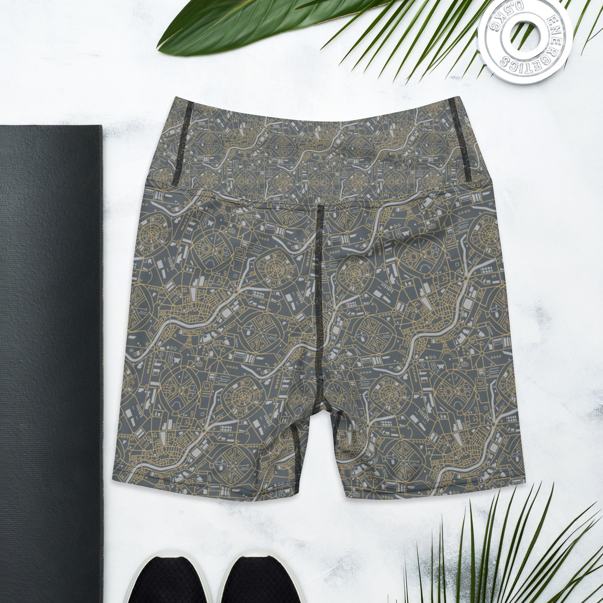 Paris Map Grey Gold Yoga Shorts | GearBunch
